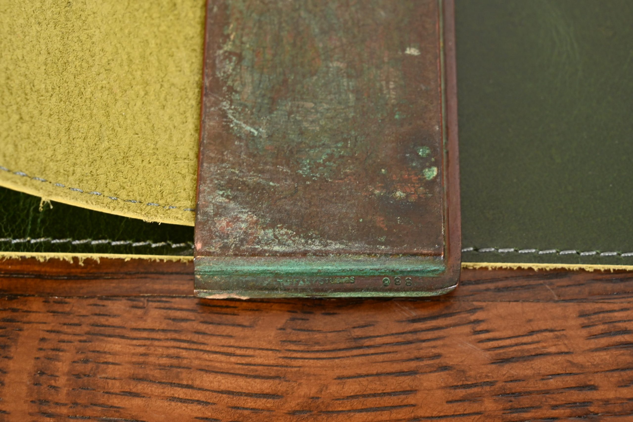 Tiffany Studios New York Zodiac Bronze Blotter Ends With Leather Desk Blotter - Image 8