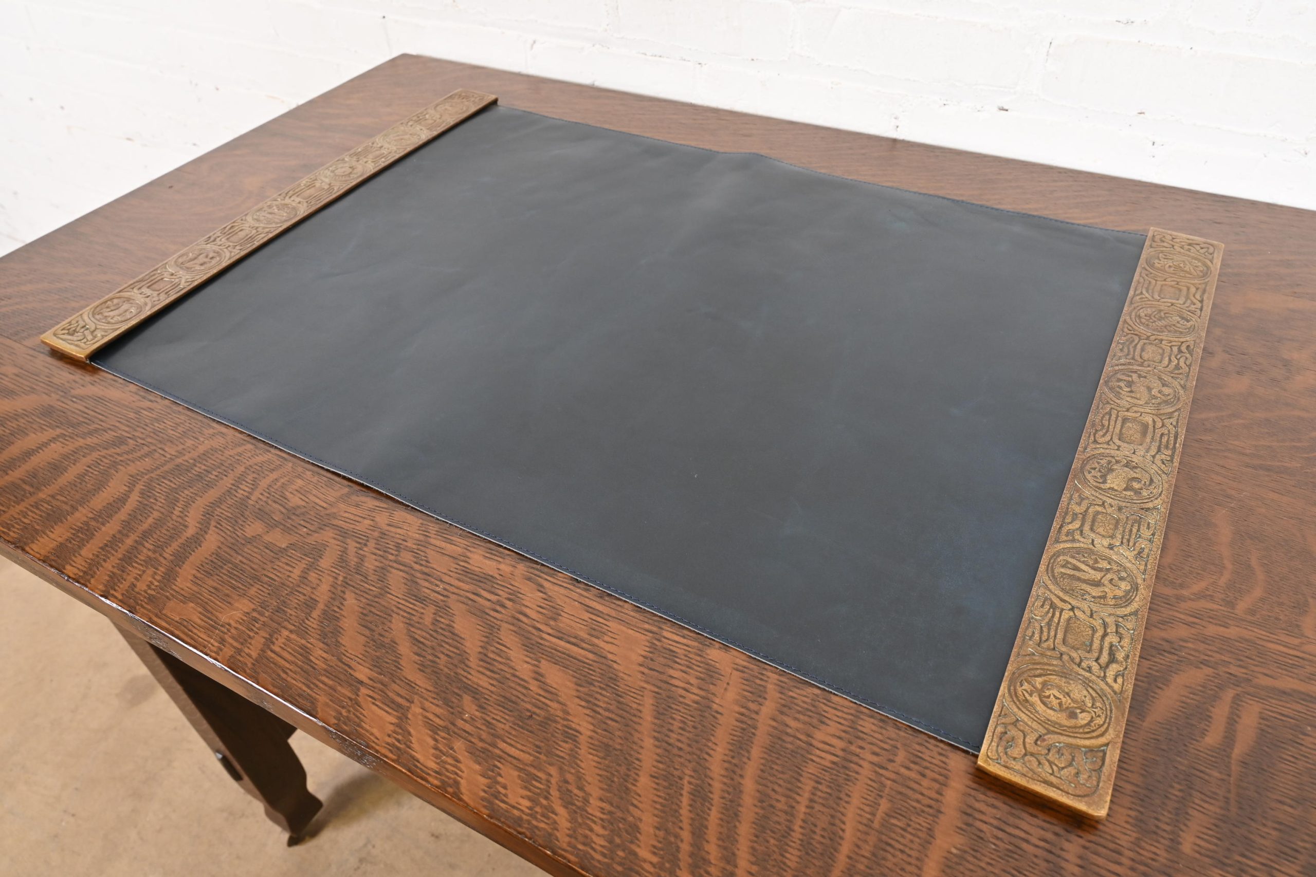 Tiffany Studios New York Zodiac Bronze Blotter Ends With Leather Desk Blotter - Image 3