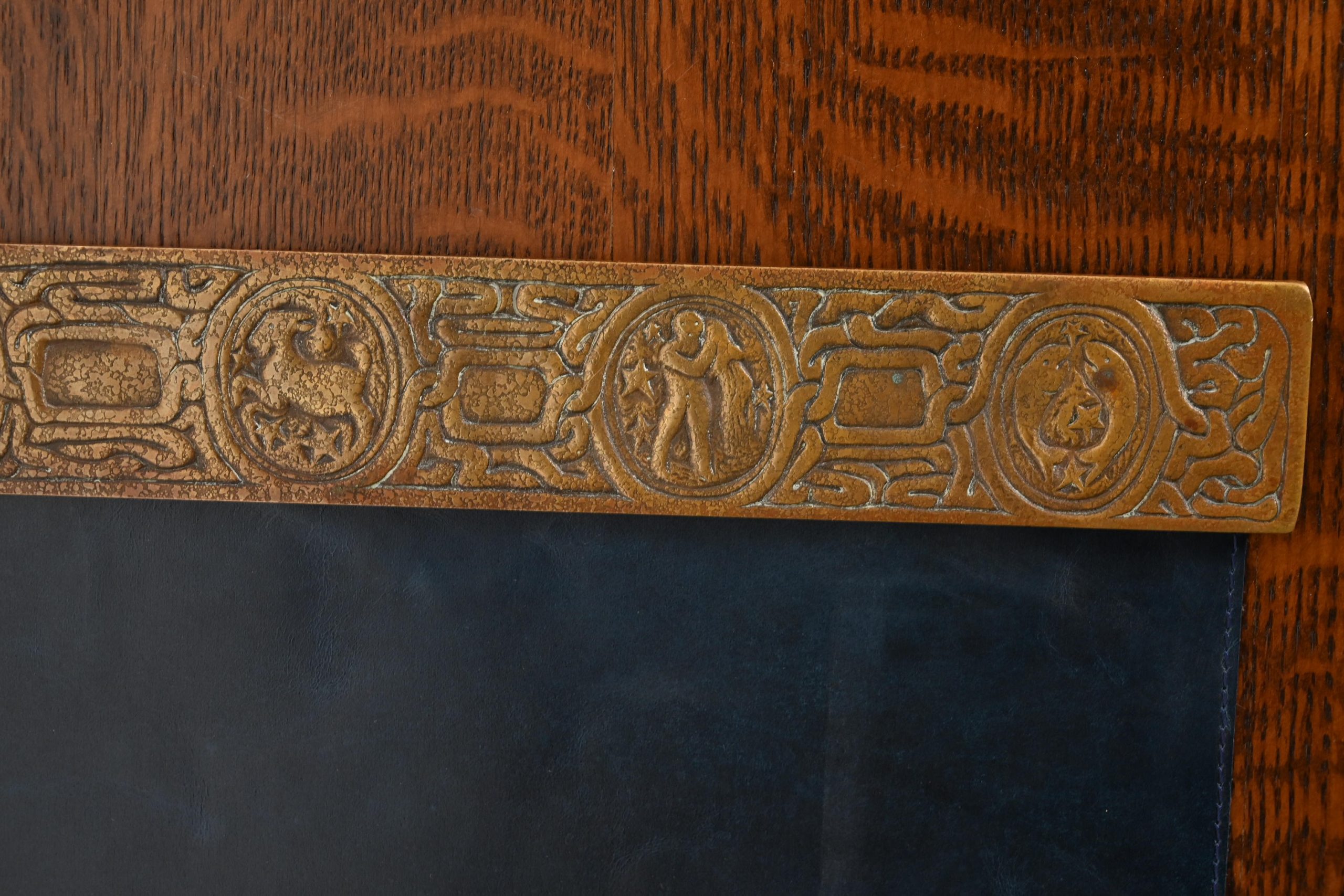 Tiffany Studios New York Zodiac Bronze Blotter Ends With Leather Desk Blotter - Image 6