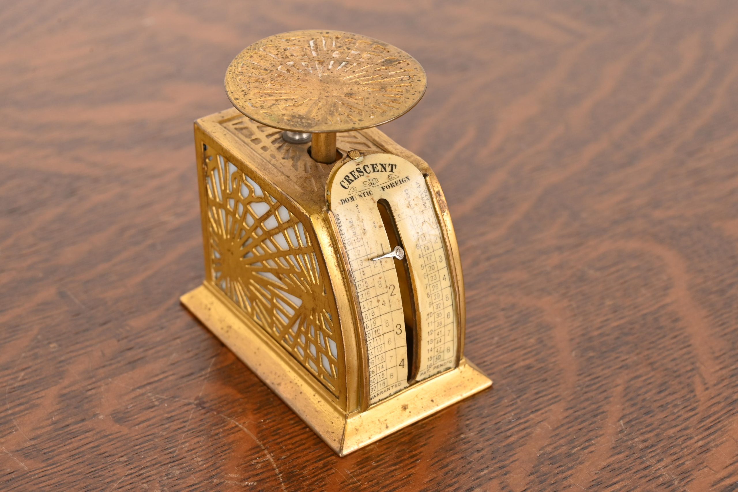 Tiffany Studios New York Pine Needle Pattern Bronze Doré and Favrile Slag Glass Postage Scale