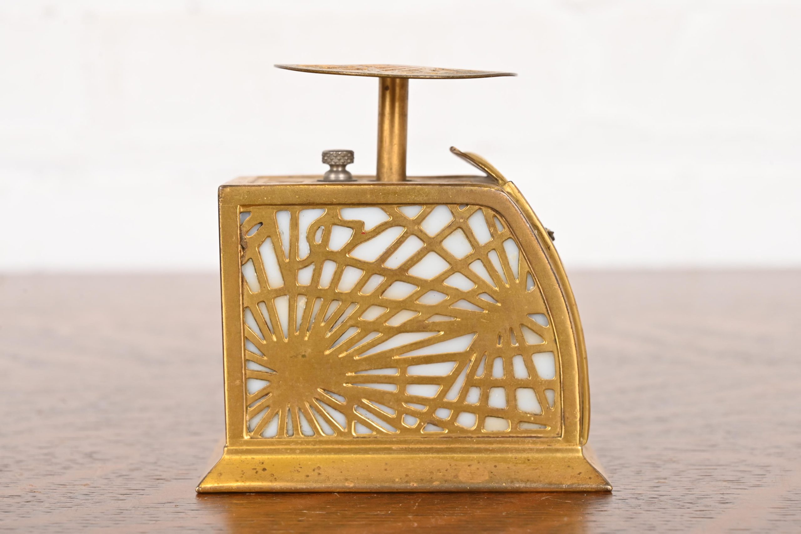 Tiffany Studios New York Pine Needle Pattern Bronze Doré and Favrile Slag Glass Postage Scale - Image 9