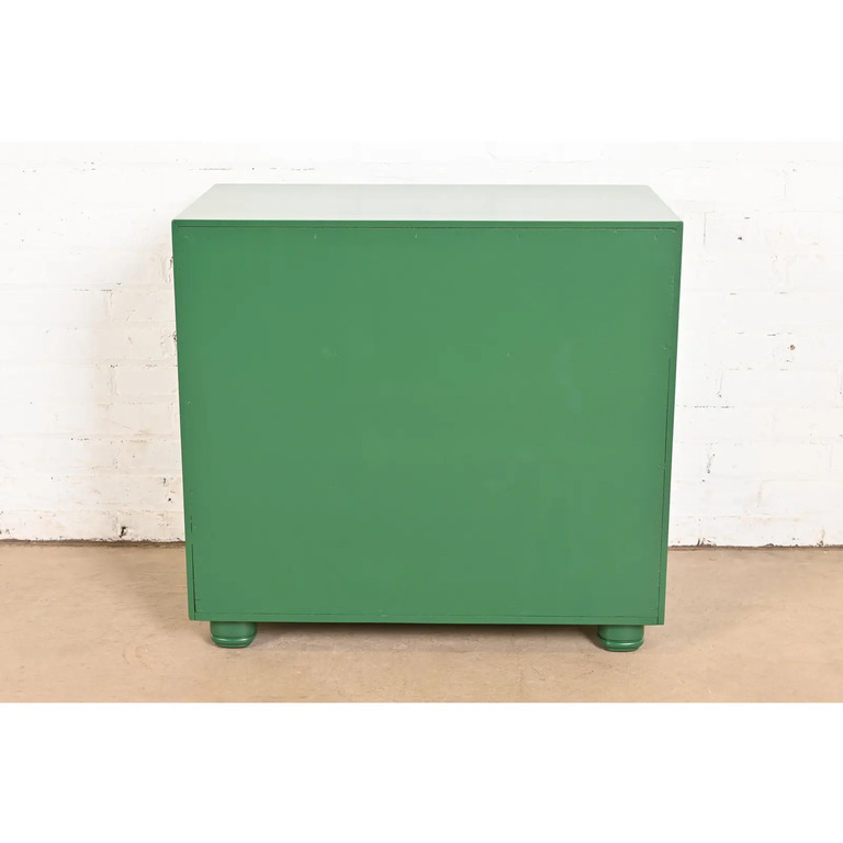 Henredon Mid-Century Hollywood Regency Chinoiserie Green Lacquered Bedside Chest, Newly Refinished - Image 12