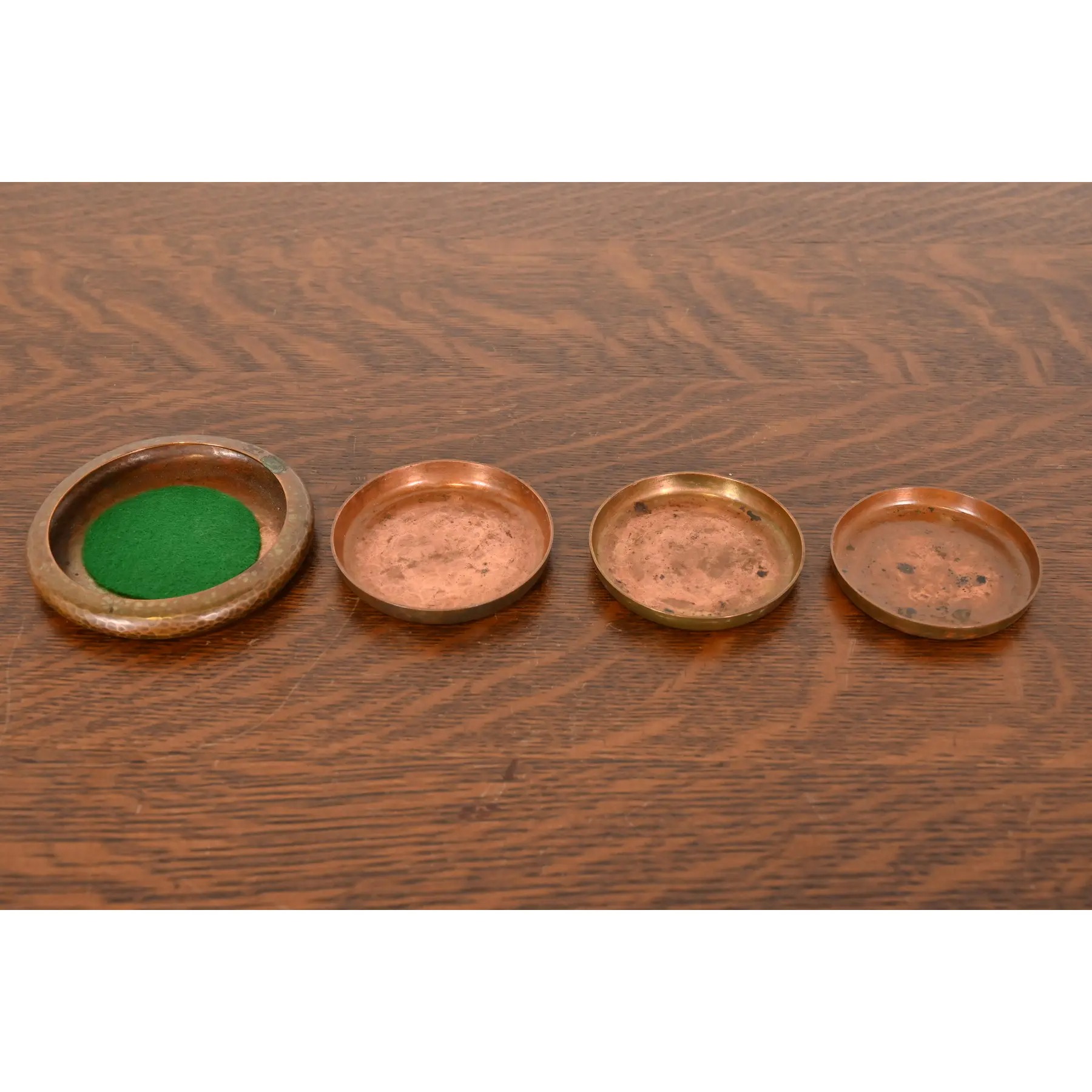 Roycroft Arts & Crafts Hammered Copper Coasters, Set of Four - Image 3
