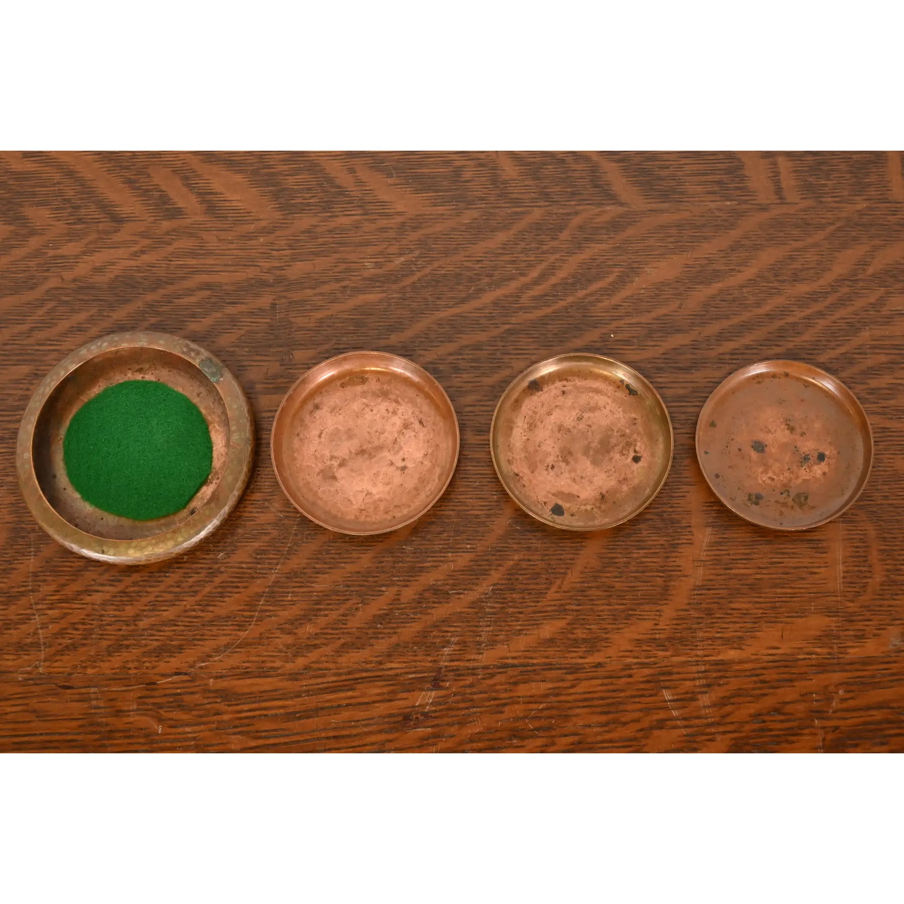 Roycroft Arts & Crafts Hammered Copper Coasters, Set of Four - Image 5