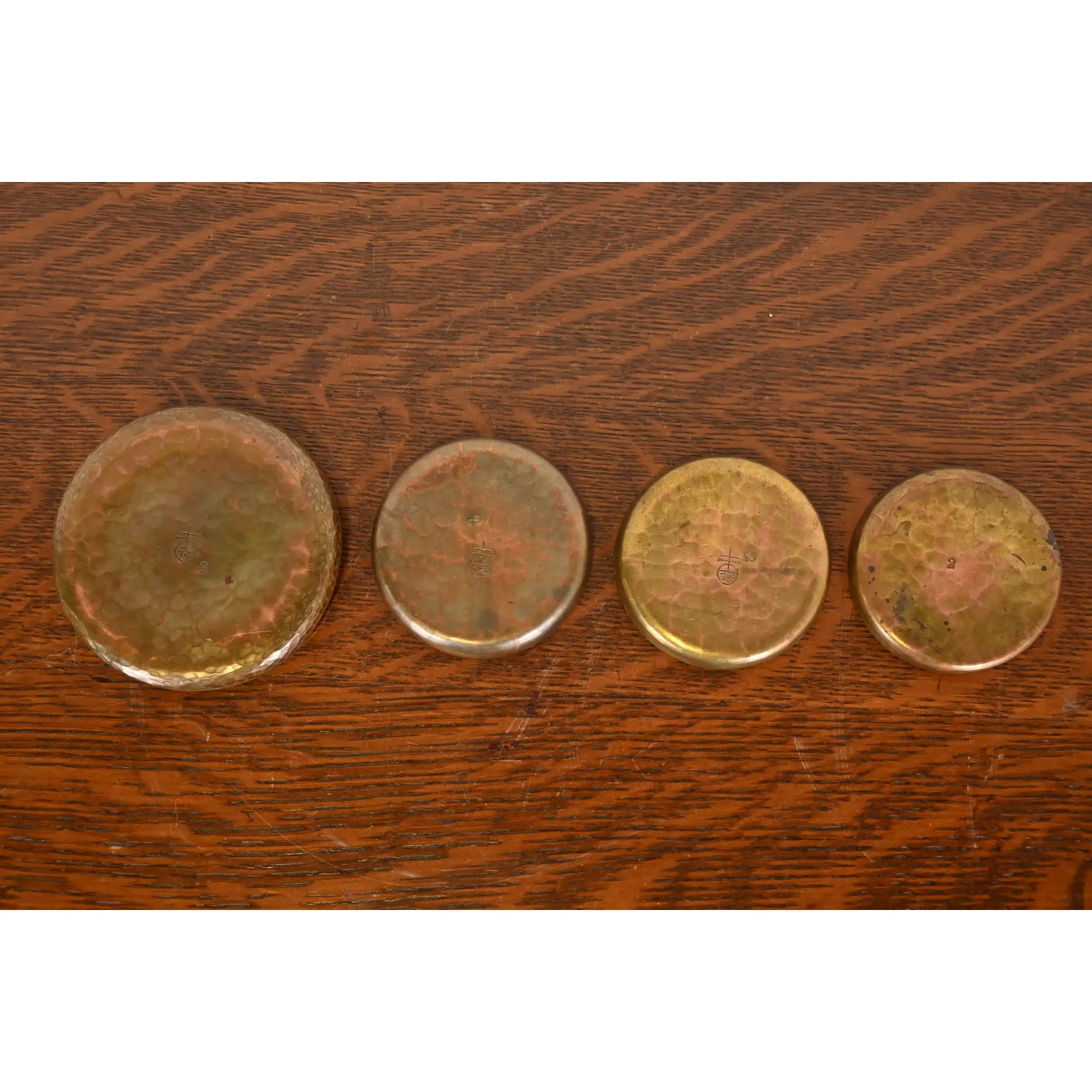 Roycroft Arts & Crafts Hammered Copper Coasters, Set of Four - Image 8