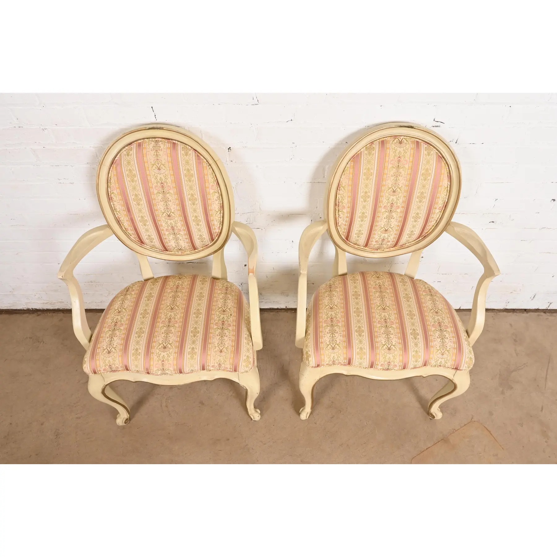 Karges French Provincial Louis XV Cream Lacquered and Gold Gilt Armchairs or Dining Chairs, Pair - Image 5