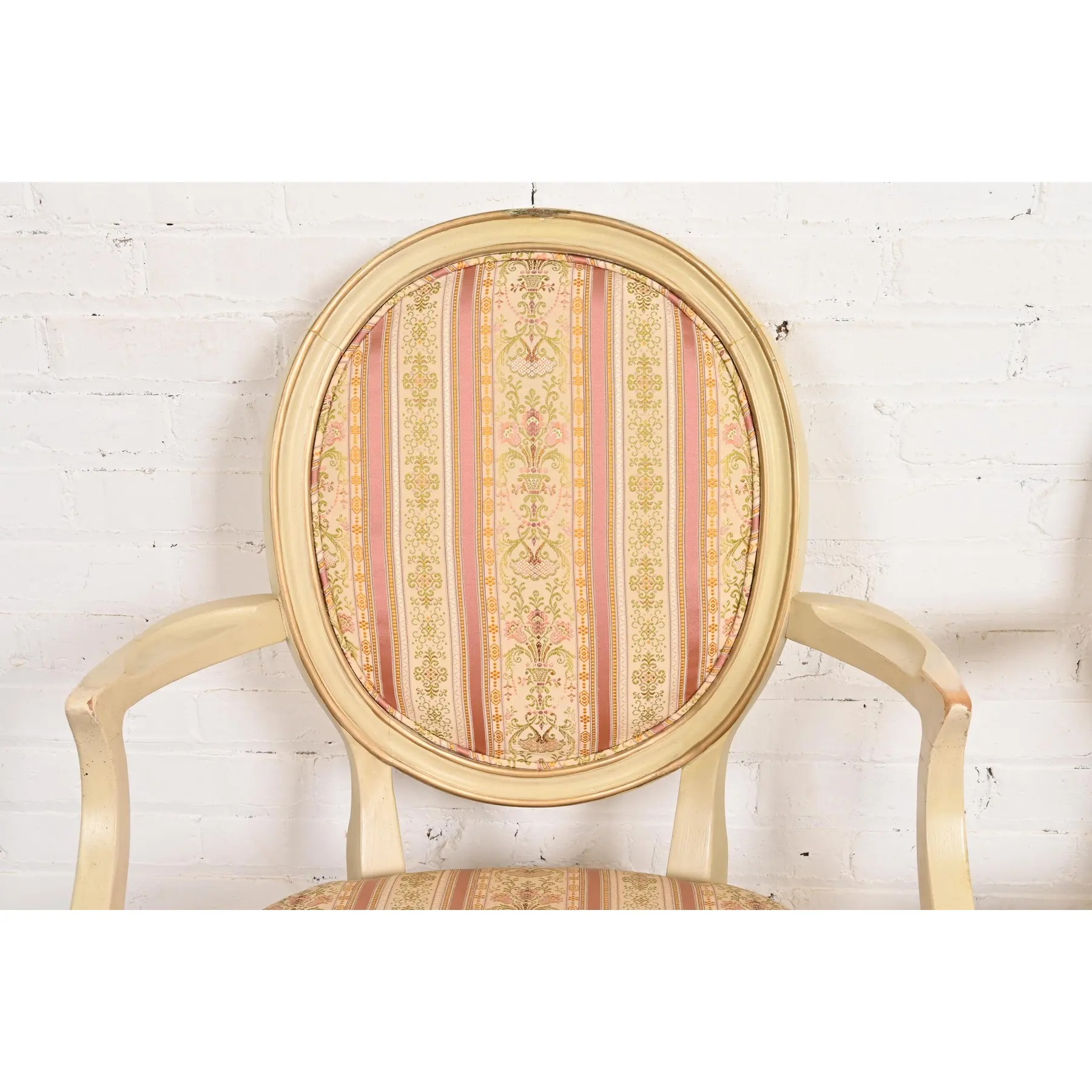 Karges French Provincial Louis XV Cream Lacquered and Gold Gilt Armchairs or Dining Chairs, Pair - Image 6