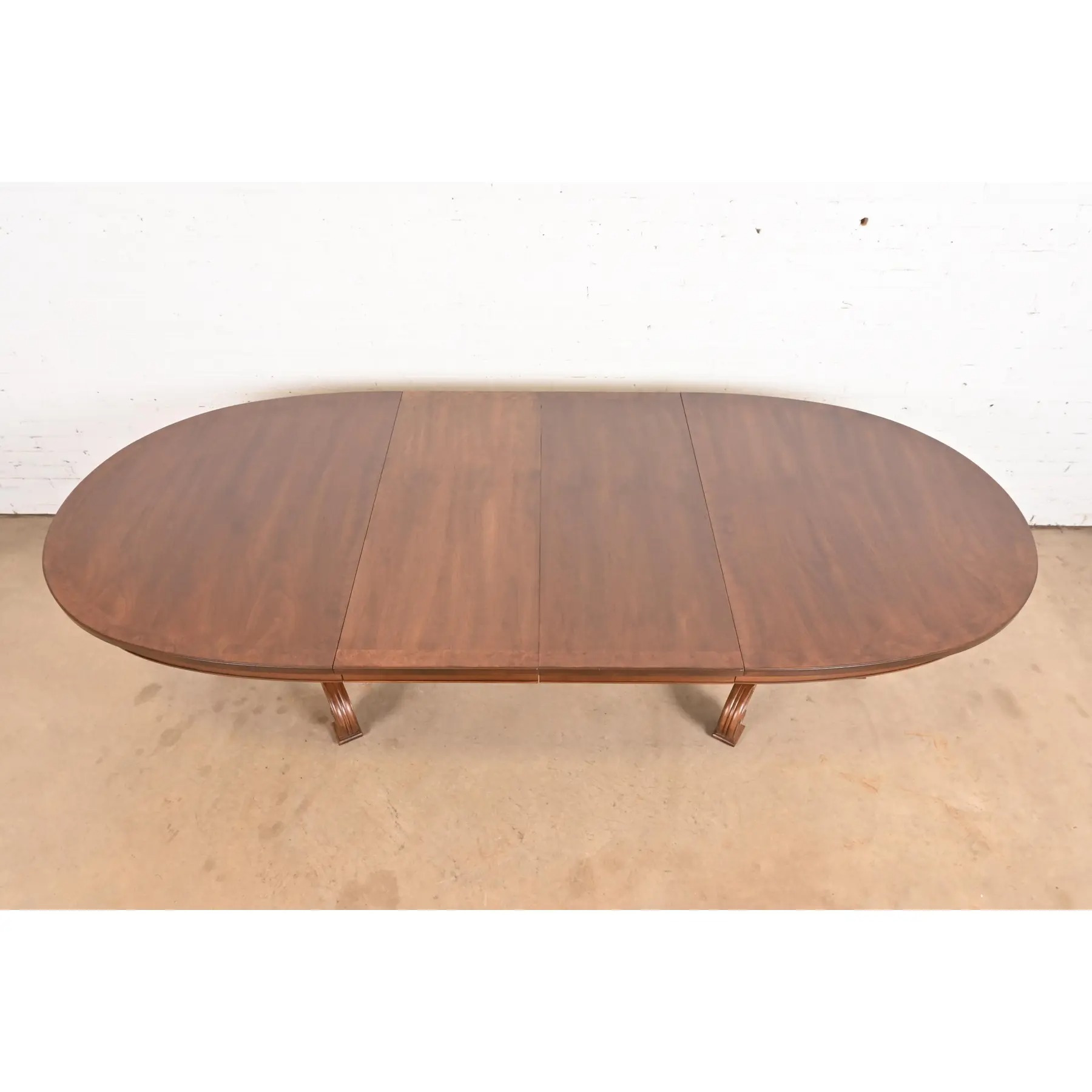 Thomasville Regency Walnut and Burl Wood Double Pedestal Extension Dining Table, Newly Refinished - Image 5