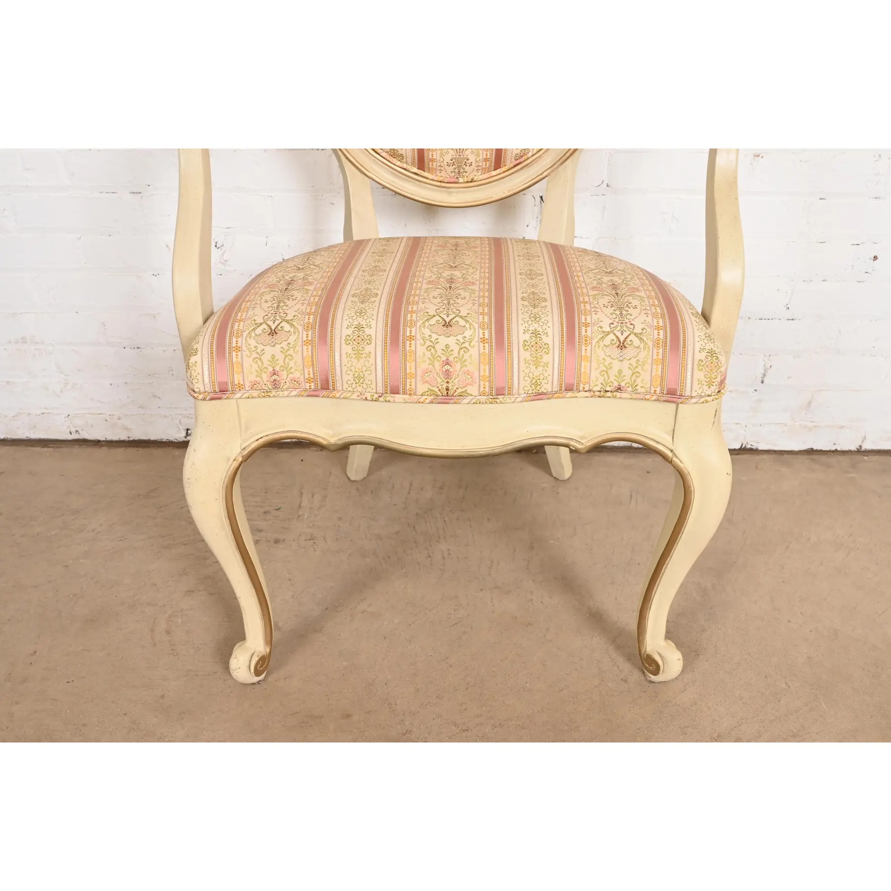 Karges French Provincial Louis XV Cream Lacquered and Gold Gilt Armchairs or Dining Chairs, Pair - Image 7