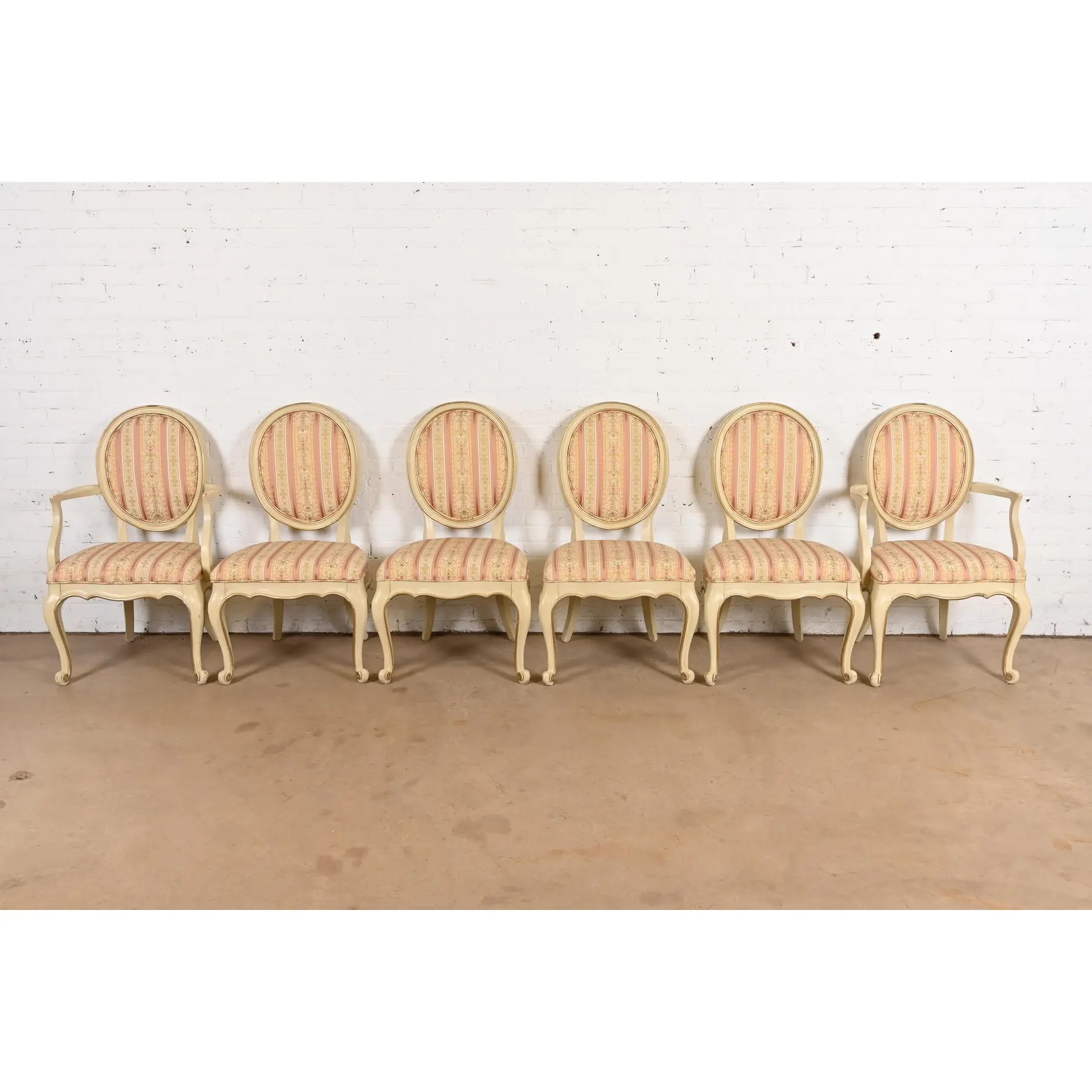 Karges French Provincial Louis XV Cream Lacquered and Gold Gilt Dining Chairs, Set of Six - Image 2