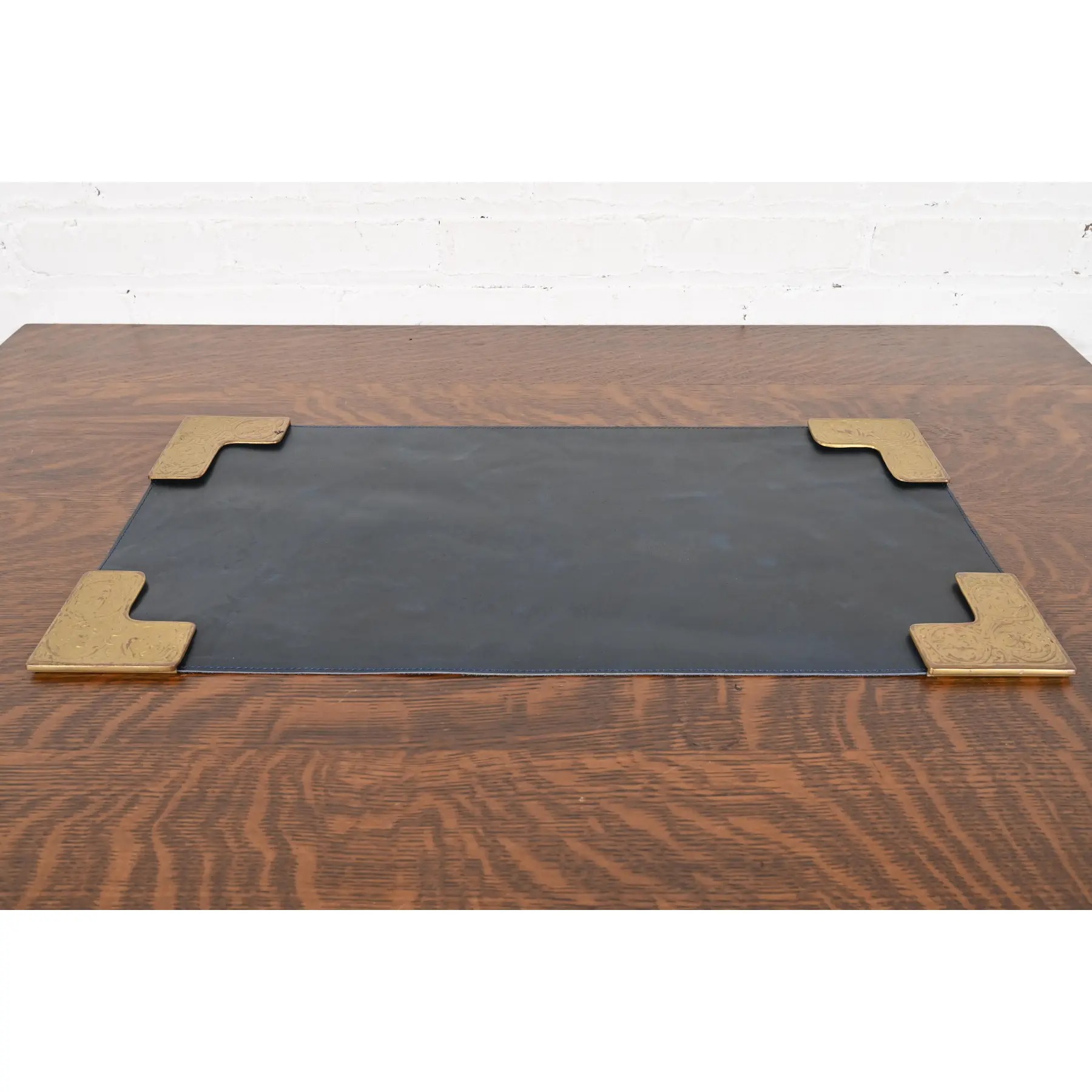 Tiffany Studios New York Zodiac Bronze Doré Blotter Corners With Leather Desk Blotter - Image 2