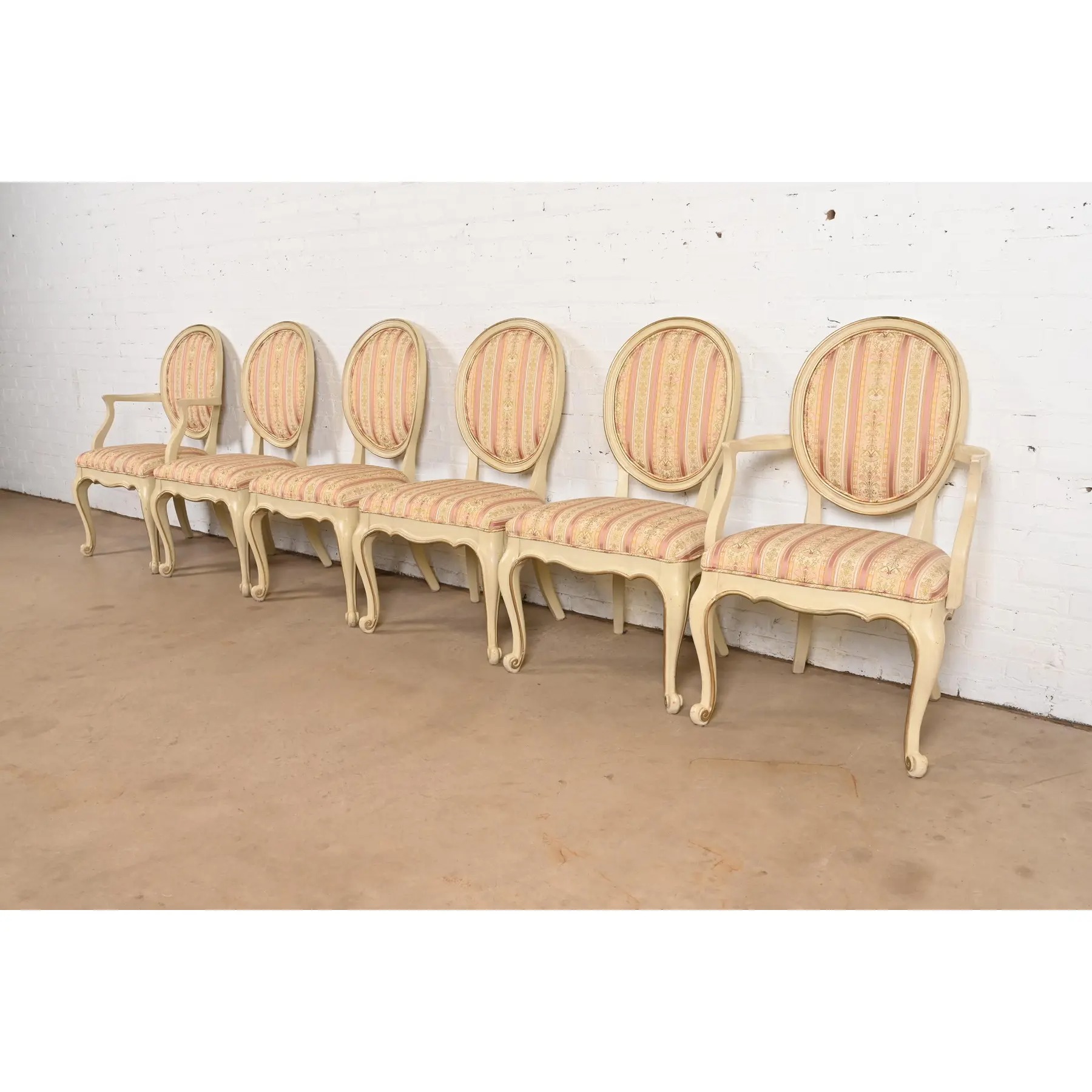Karges French Provincial Louis XV Cream Lacquered and Gold Gilt Dining Chairs, Set of Six - Image 3