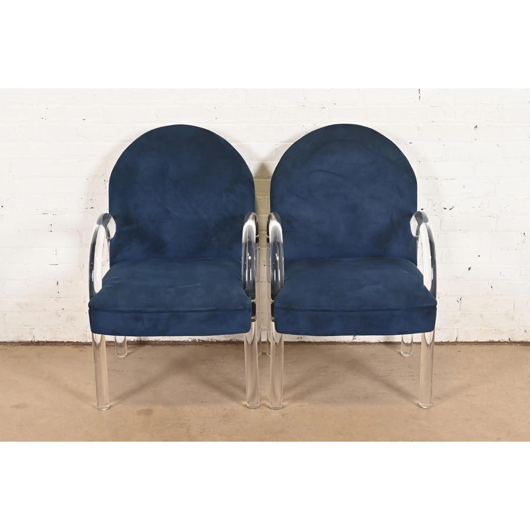 Leon Rosen for Pace Collection Modern Art Deco Lucite Waterfall Armchairs, Pair - Image 3