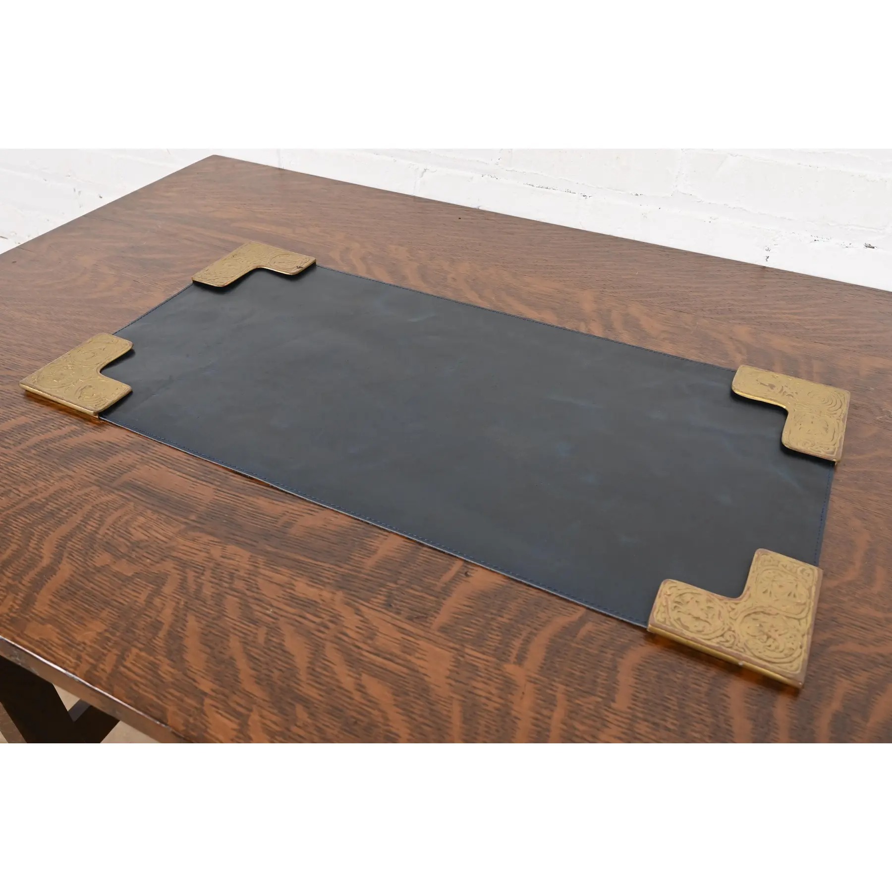 Tiffany Studios New York Zodiac Bronze Doré Blotter Corners With Leather Desk Blotter - Image 3