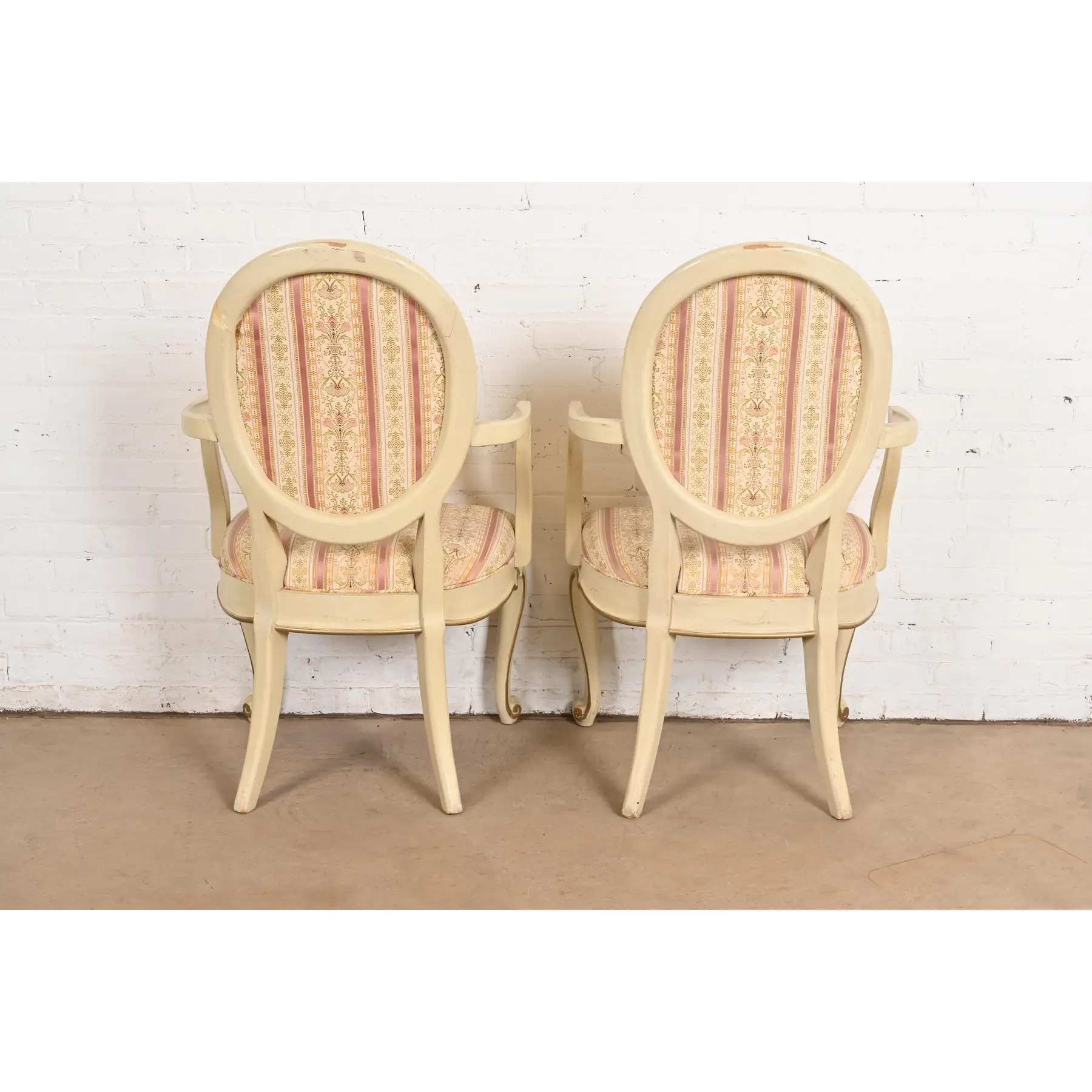 Karges French Provincial Louis XV Cream Lacquered and Gold Gilt Armchairs or Dining Chairs, Pair - Image 9