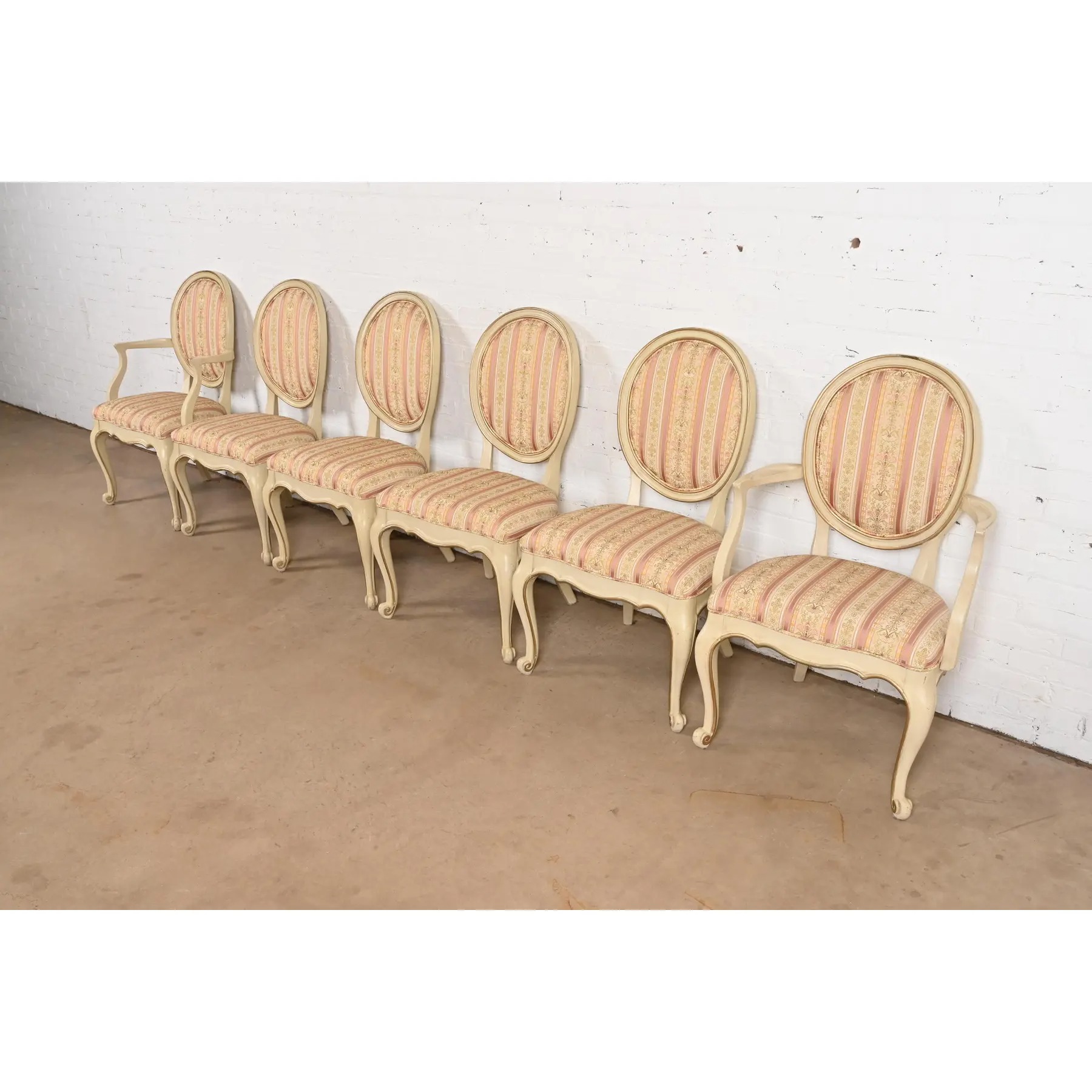 Karges French Provincial Louis XV Cream Lacquered and Gold Gilt Armchairs or Dining Chairs, Pair - Image 10