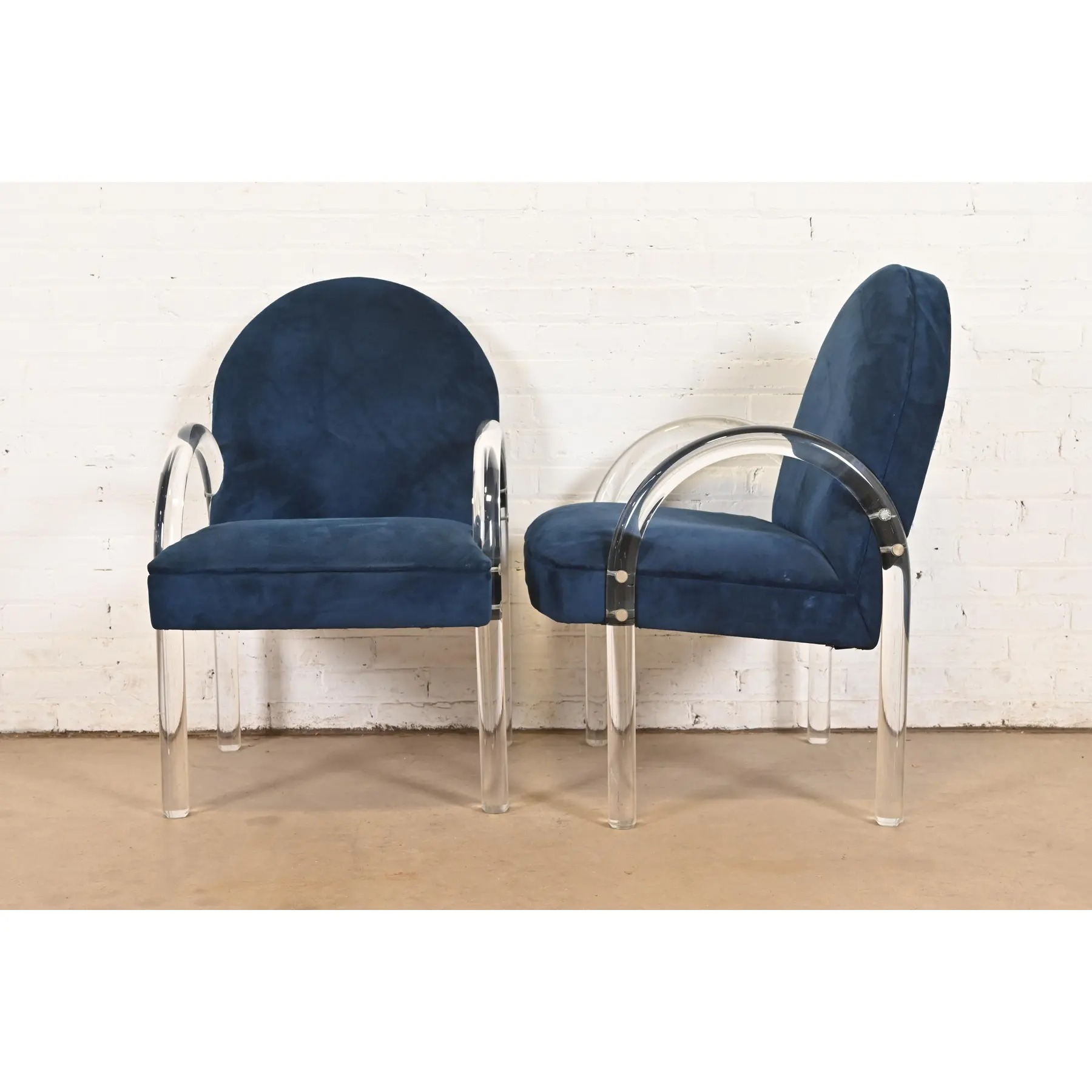 Leon Rosen for Pace Collection Modern Art Deco Lucite Waterfall Armchairs, Pair - Image 6