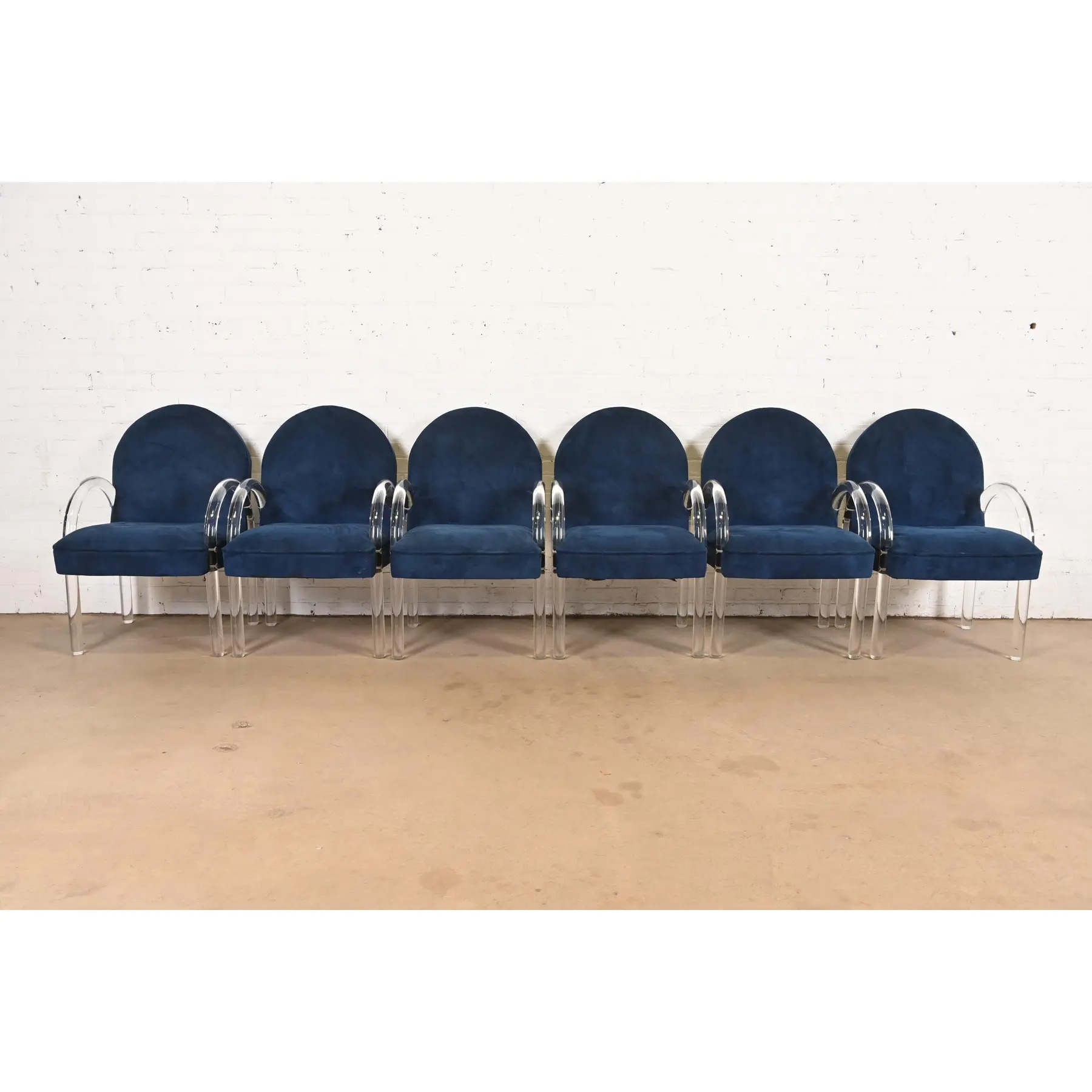 Leon Rosen for Pace Collection Modern Art Deco Lucite Waterfall Armchairs, Set of Six - Image 2