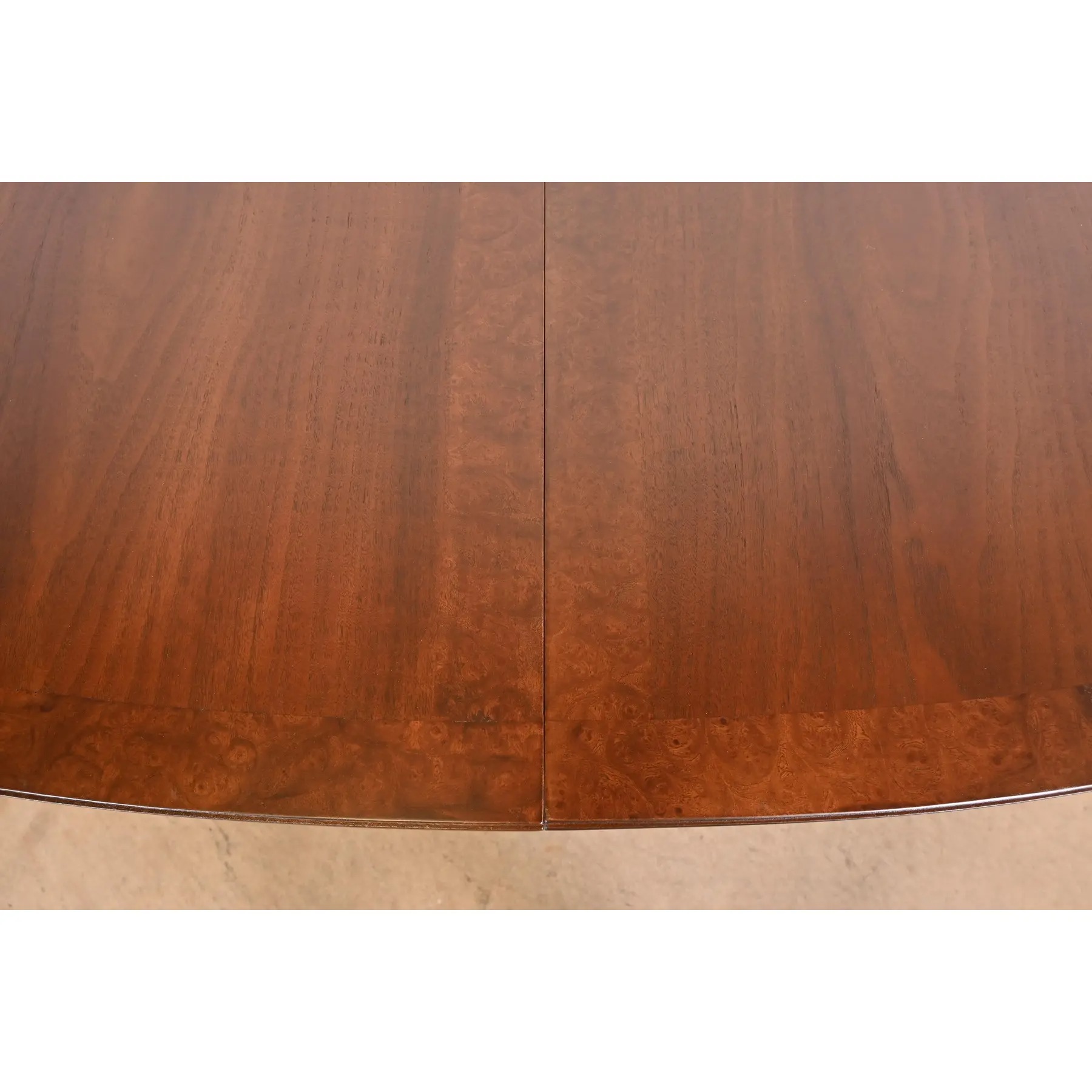 Thomasville Regency Walnut and Burl Wood Double Pedestal Extension Dining Table, Newly Refinished - Image 10