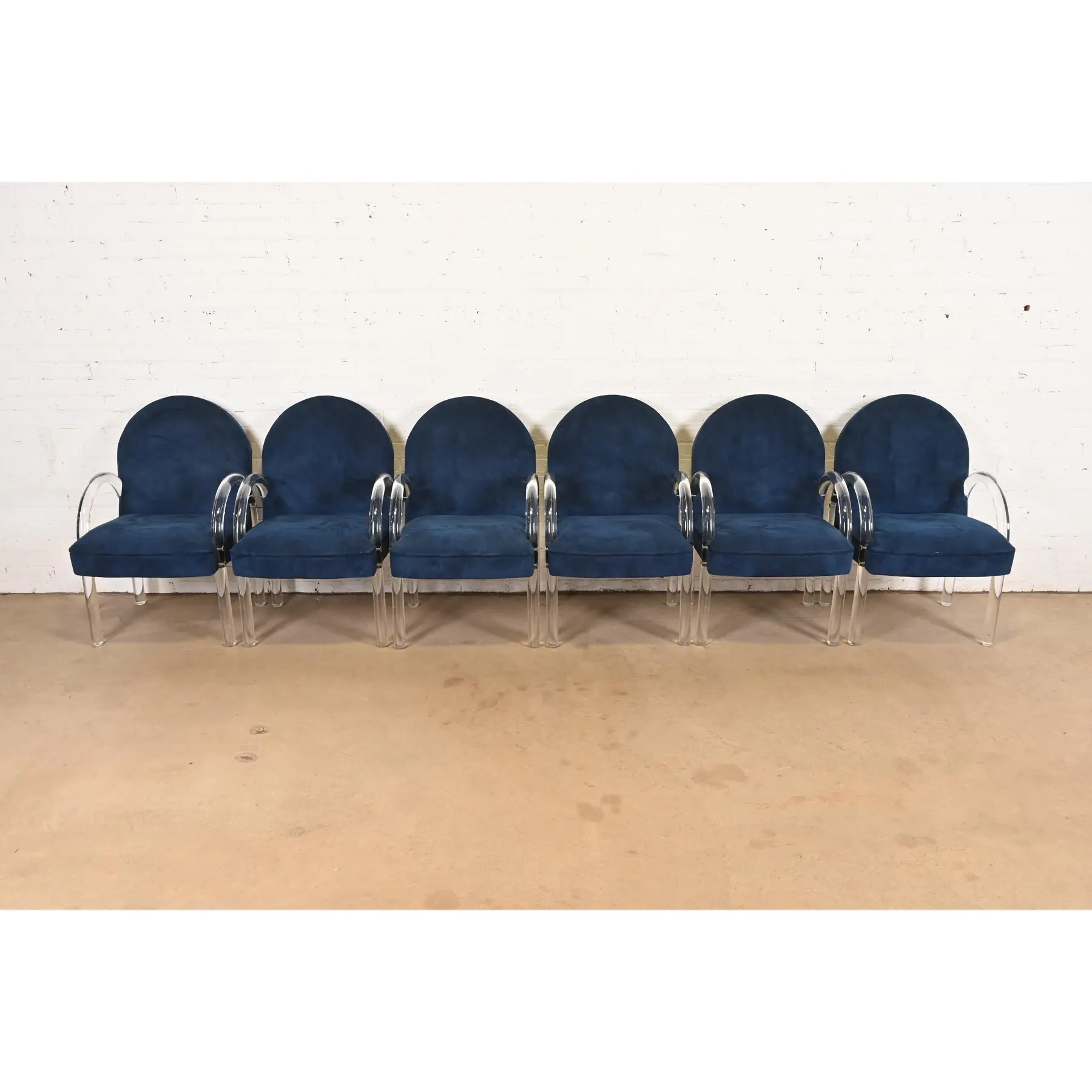 Leon Rosen for Pace Collection Modern Art Deco Lucite Waterfall Armchairs, Set of Six - Image 3