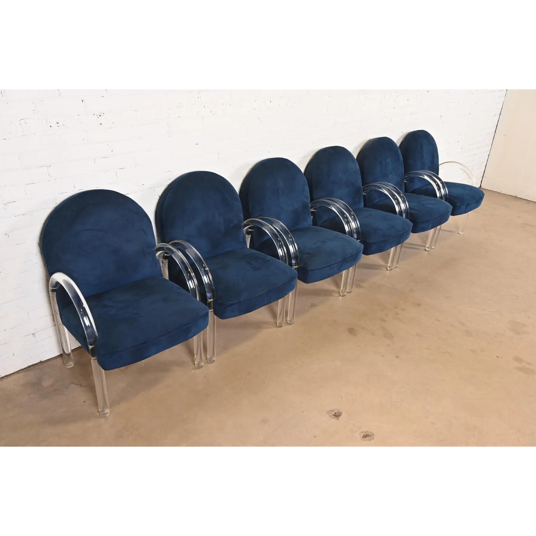 Leon Rosen for Pace Collection Modern Art Deco Lucite Waterfall Armchairs, Set of Six - Image 4