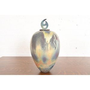 Japanese Raku Pottery Arts & Crafts Glazed Ceramic Art Pottery Lidded Vessel