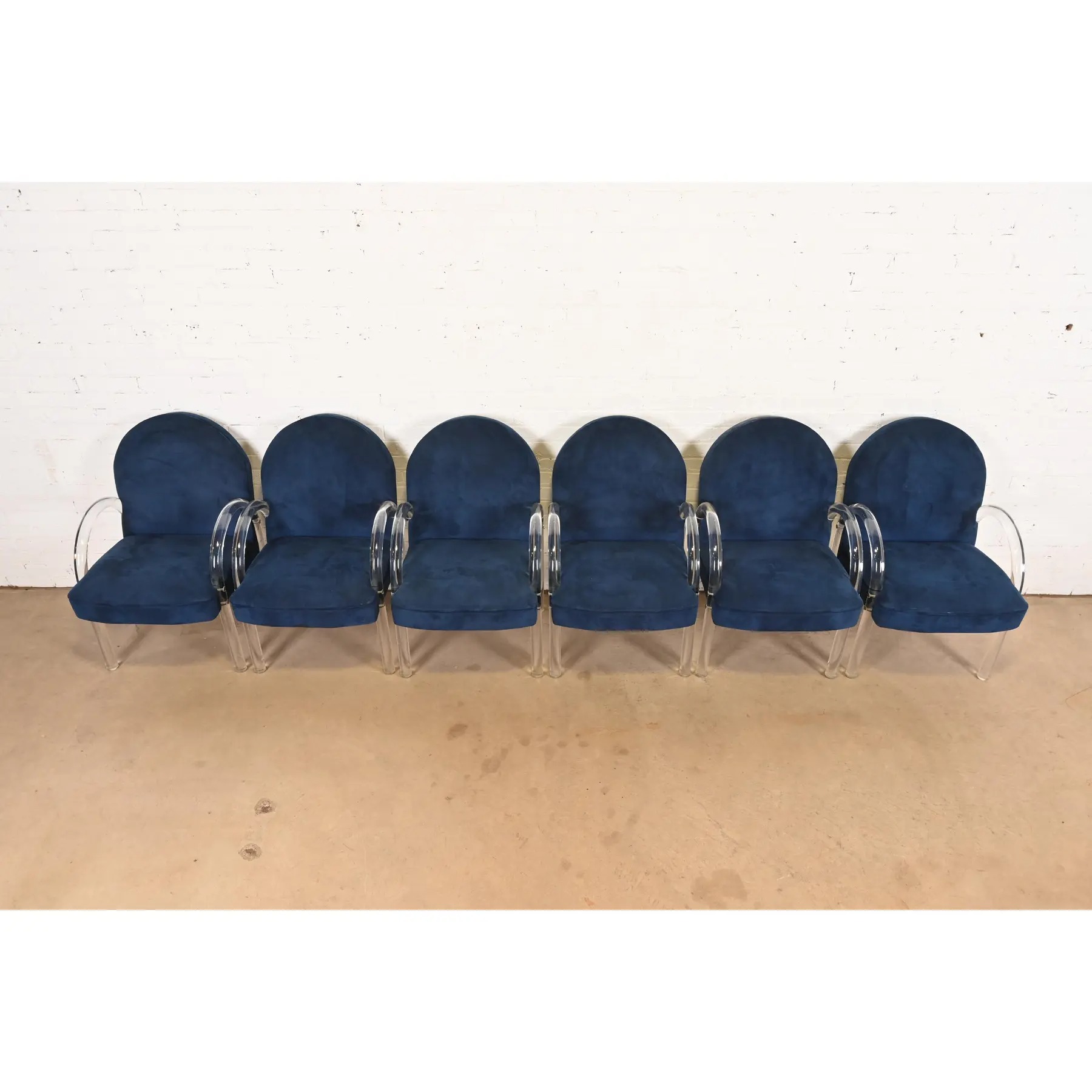 Leon Rosen for Pace Collection Modern Art Deco Lucite Waterfall Armchairs, Set of Six - Image 5