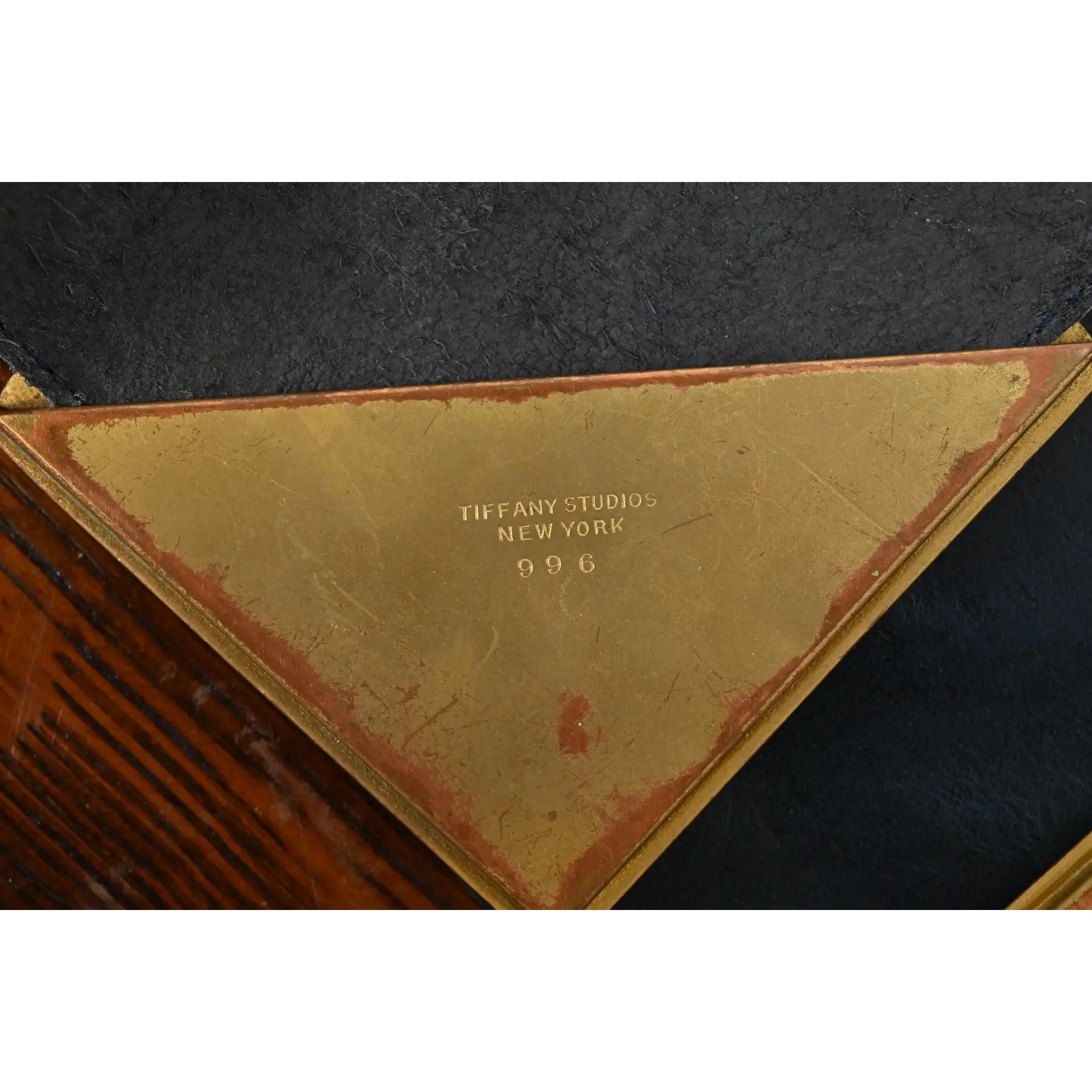 Tiffany Studios New York Zodiac Bronze Doré Blotter Corners With Leather Desk Blotter - Image 9