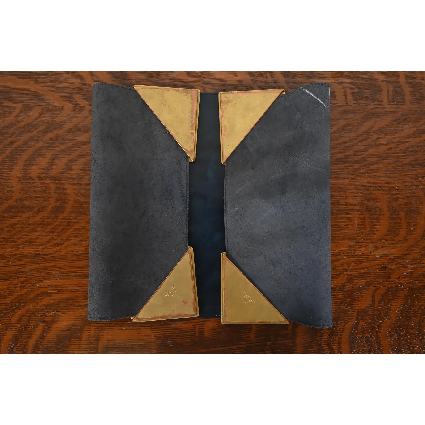 Tiffany Studios New York Zodiac Bronze Doré Blotter Corners With Leather Desk Blotter - Image 10