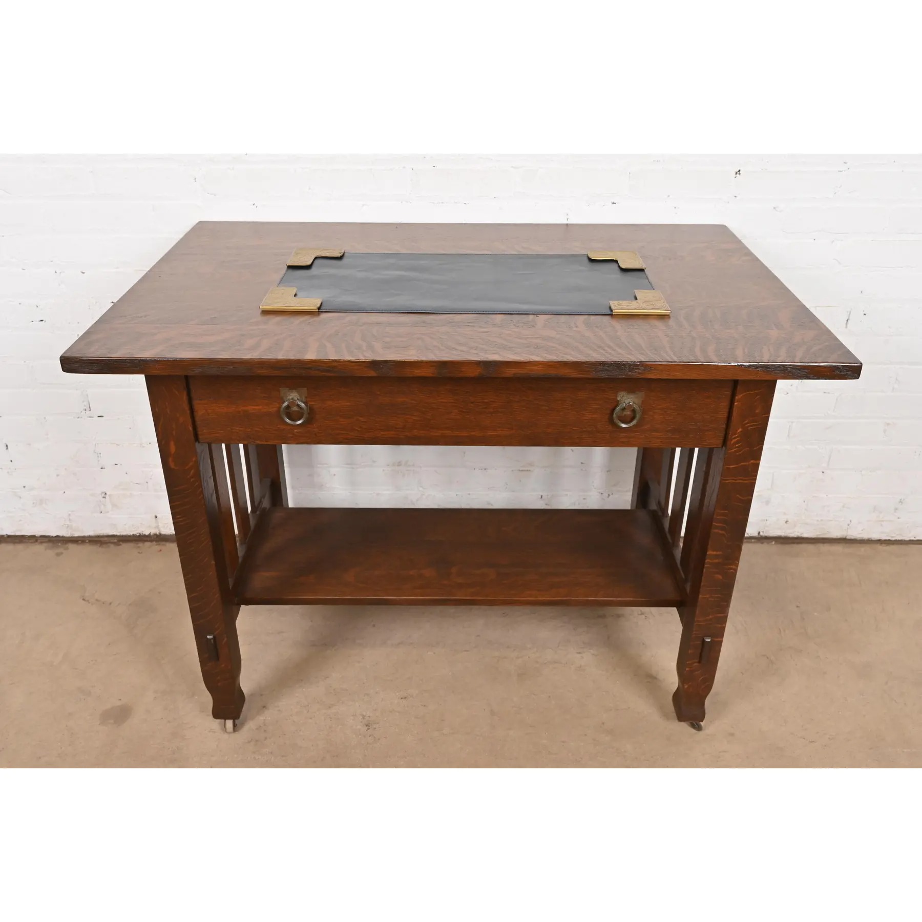 Tiffany Studios New York Zodiac Bronze Doré Blotter Corners With Leather Desk Blotter - Image 11