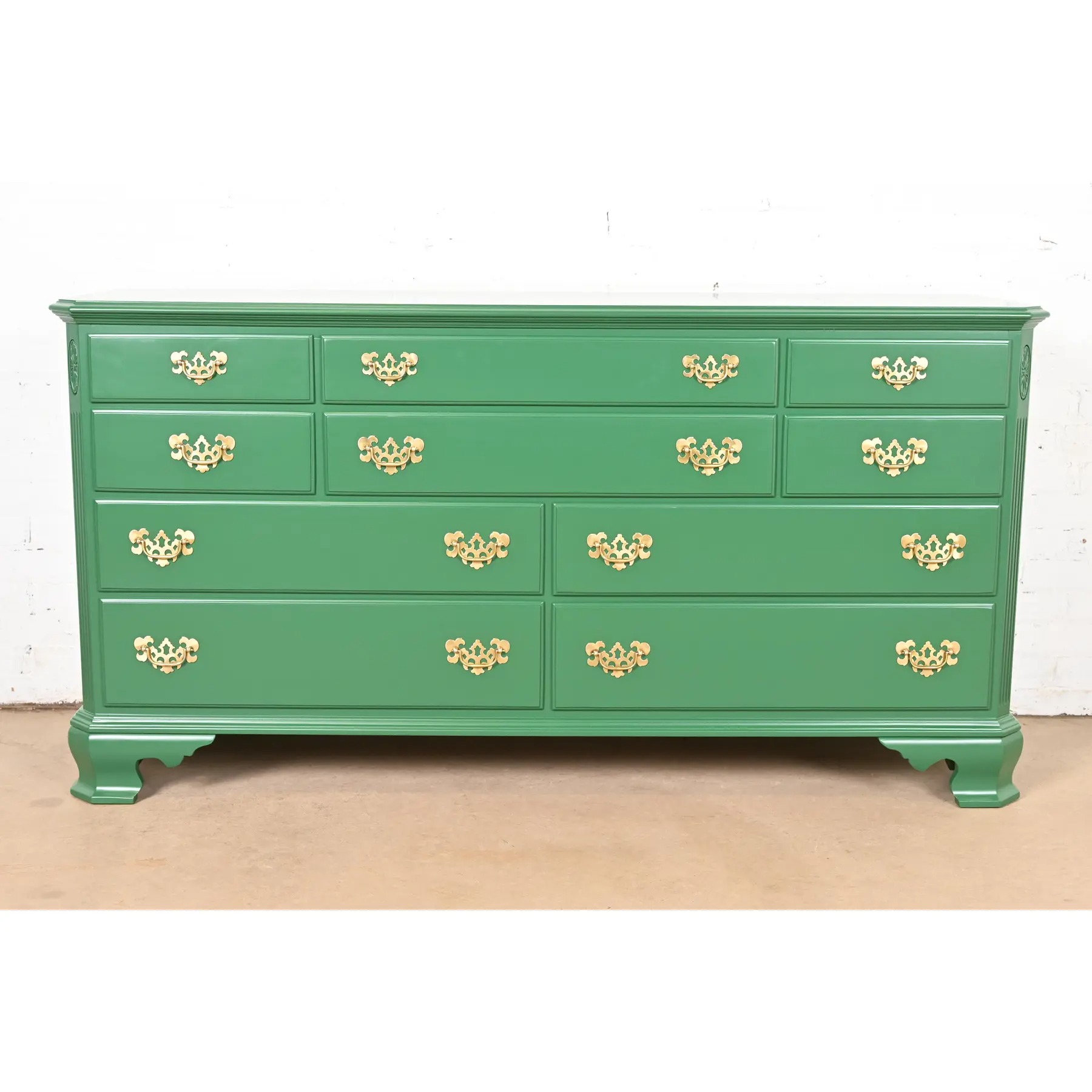 Ethan Allen Georgian Green Lacquered Dresser or Credenza, Newly Refinished - Image 3