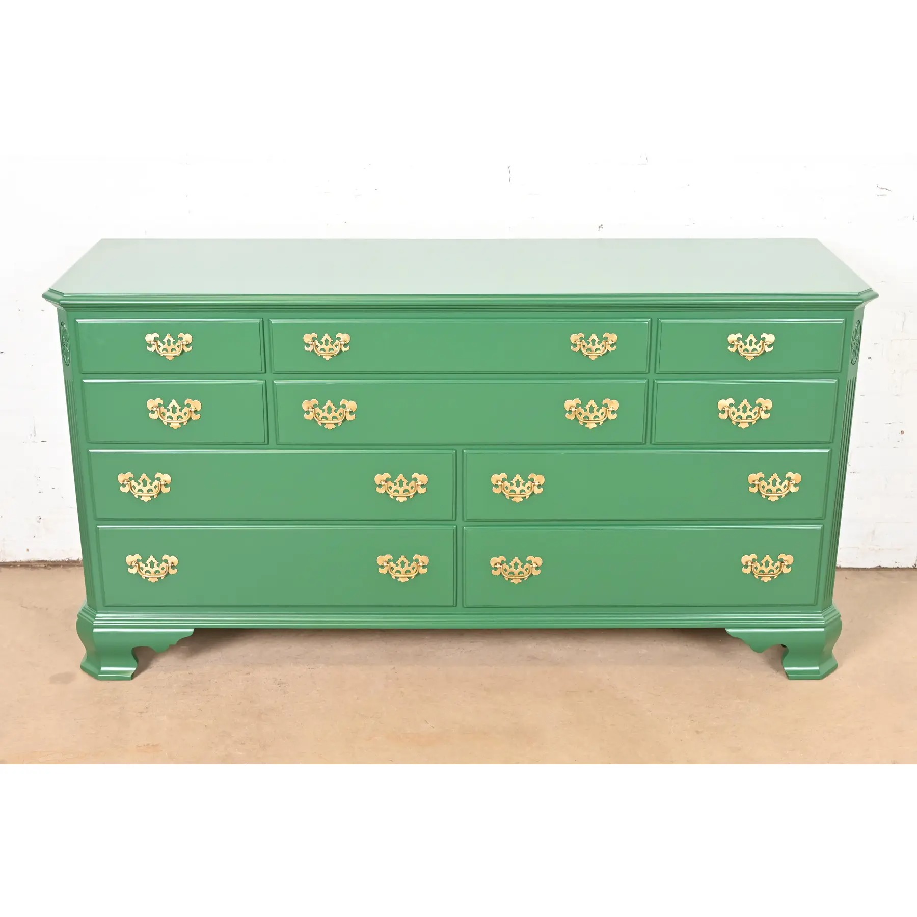 Ethan Allen Georgian Green Lacquered Dresser or Credenza, Newly Refinished - Image 2