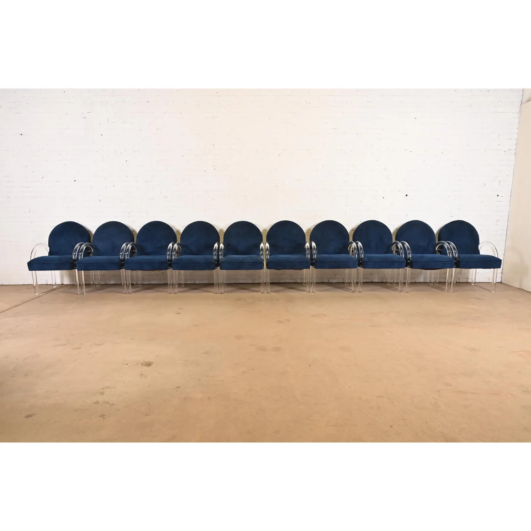 Leon Rosen for Pace Collection Modern Art Deco Lucite Waterfall Armchairs, Pair - Image 13