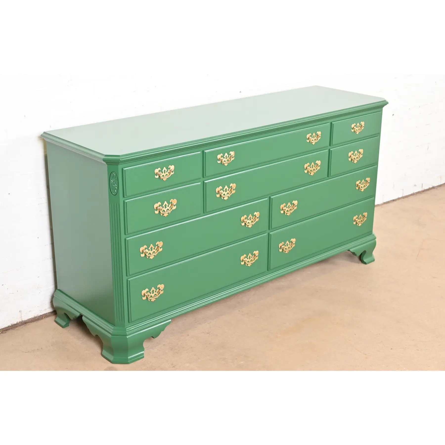 Ethan Allen Georgian Green Lacquered Dresser or Credenza, Newly Refinished - Image 4
