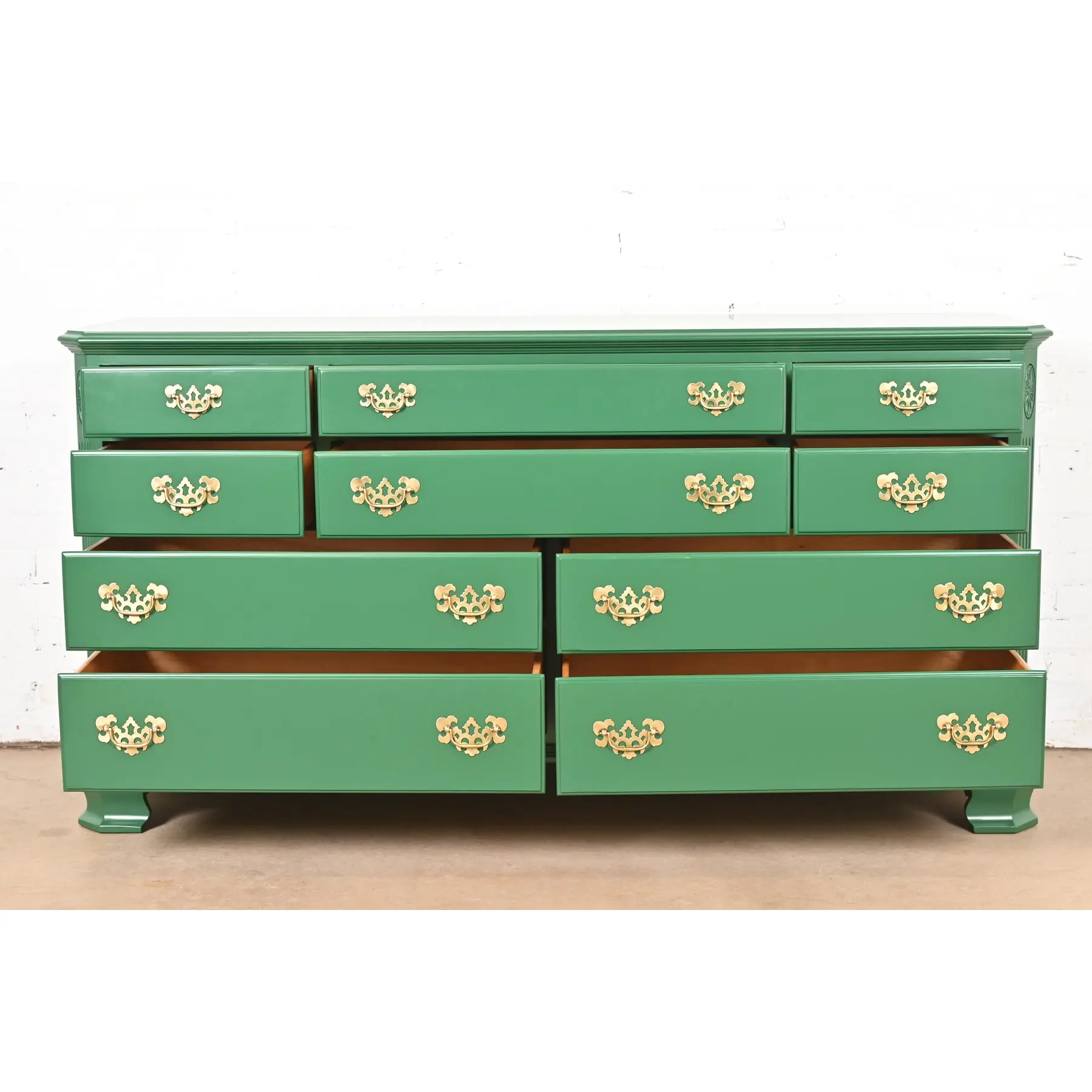 Ethan Allen Georgian Green Lacquered Dresser or Credenza, Newly Refinished - Image 5