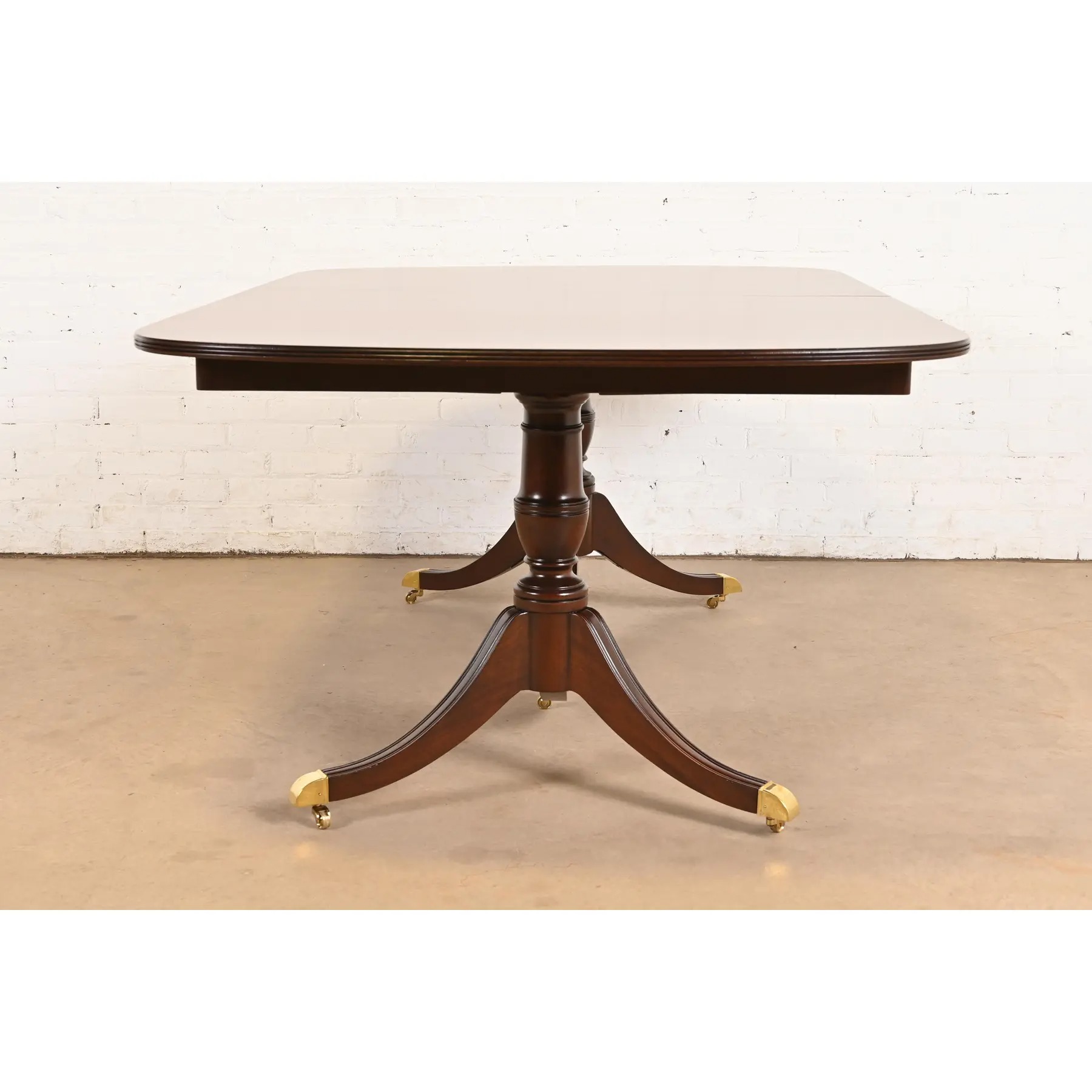 Kindel Furniture Georgian Flame Mahogany Double Pedestal Extension Dining Table, Newly Refinished - Image 11