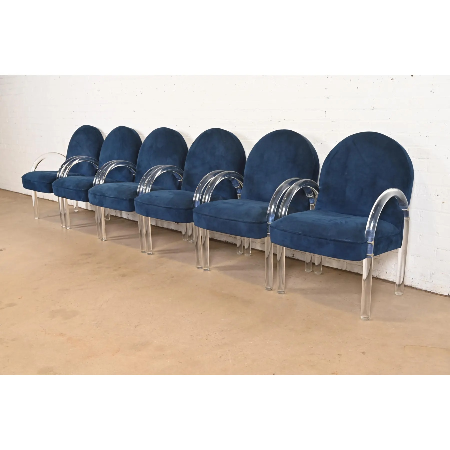 Leon Rosen for Pace Collection Modern Art Deco Lucite Waterfall Armchairs, Set of Six