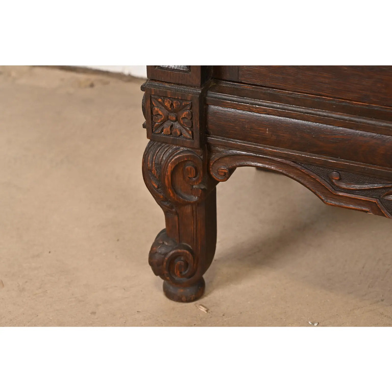 R. J. Horner Style Antique Victorian Carved Oak Triple Bookcase, Circa 1890s - Image 8