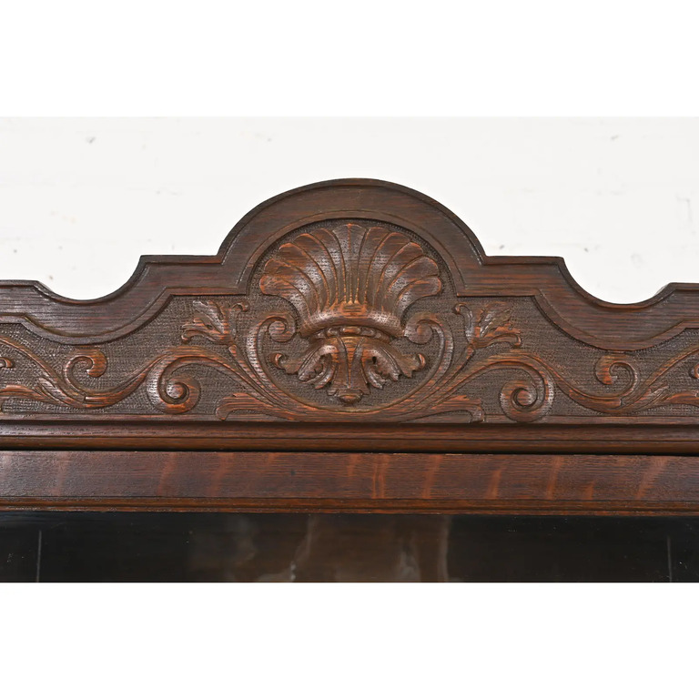 R. J. Horner Style Antique Victorian Carved Oak Triple Bookcase, Circa 1890s - Image 6