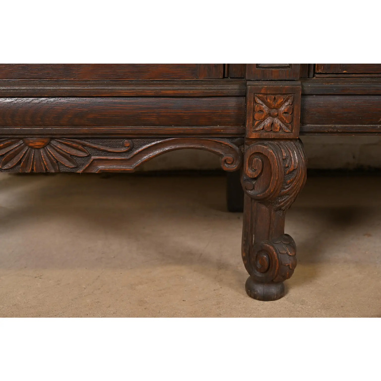 R. J. Horner Style Antique Victorian Carved Oak Triple Bookcase, Circa 1890s - Image 10