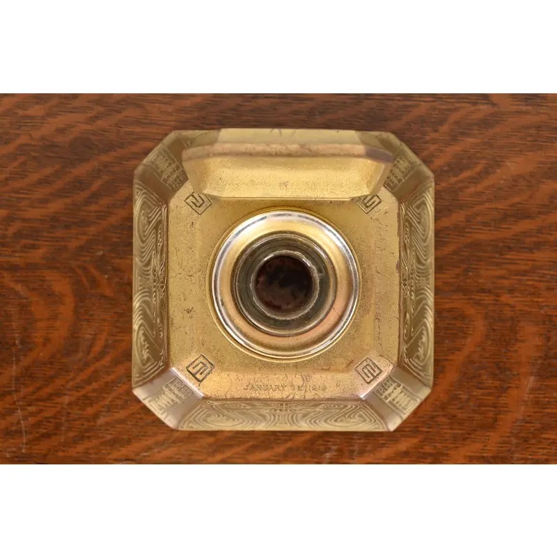 Tiffany Studios New York Chinese Pattern Bronze Doré Large Inkwell - Image 7