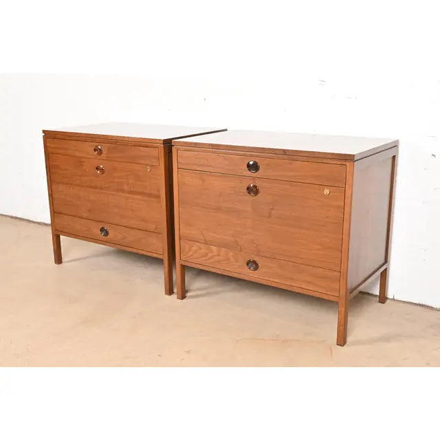 Edward Wormley for Dunbar Mid-Century Modern Walnut and Rosewood Three-Drawer Chests, 1960s