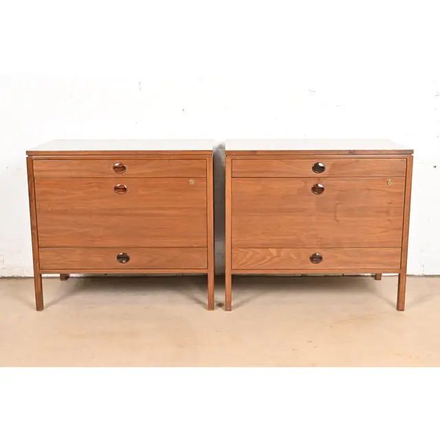 Edward Wormley for Dunbar Mid-Century Modern Walnut and Rosewood Three-Drawer Chests, 1960s - Image 2
