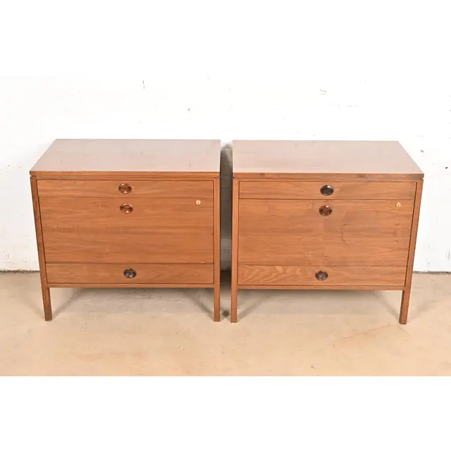 Edward Wormley for Dunbar Mid-Century Modern Walnut and Rosewood Three-Drawer Chests, 1960s - Image 3