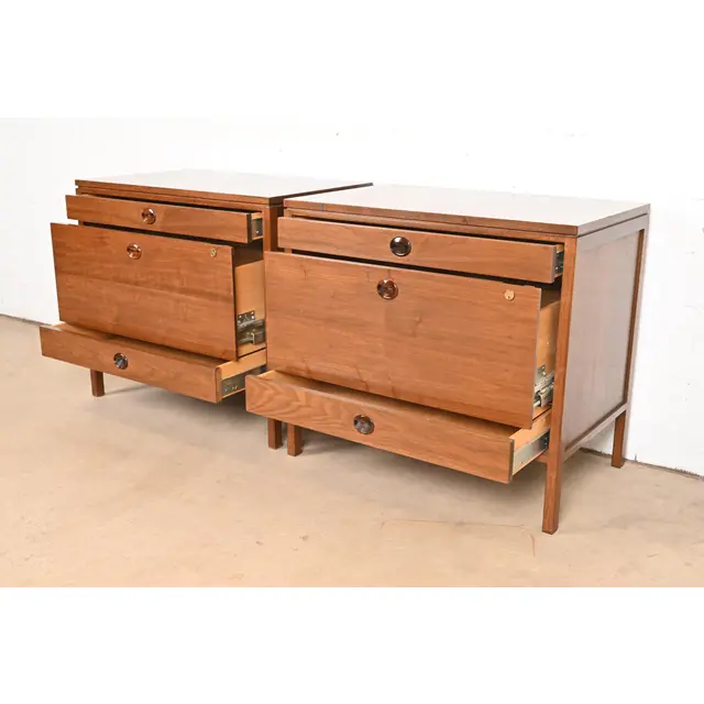 Edward Wormley for Dunbar Mid-Century Modern Walnut and Rosewood Three-Drawer Chests, 1960s - Image 6