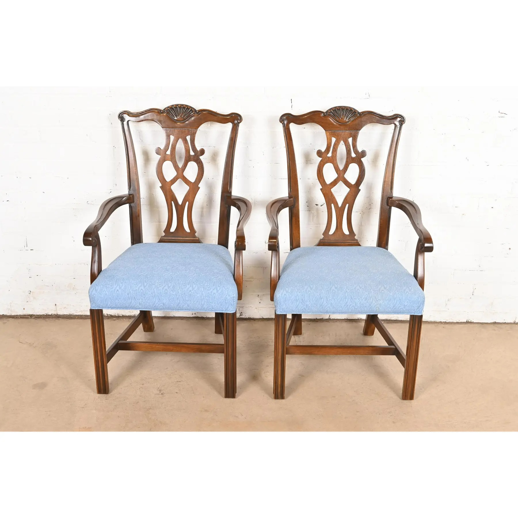 Drexel Heritage Georgian Carved Mahogany Armchairs or Dining Captain Chairs, Pair - Image 2