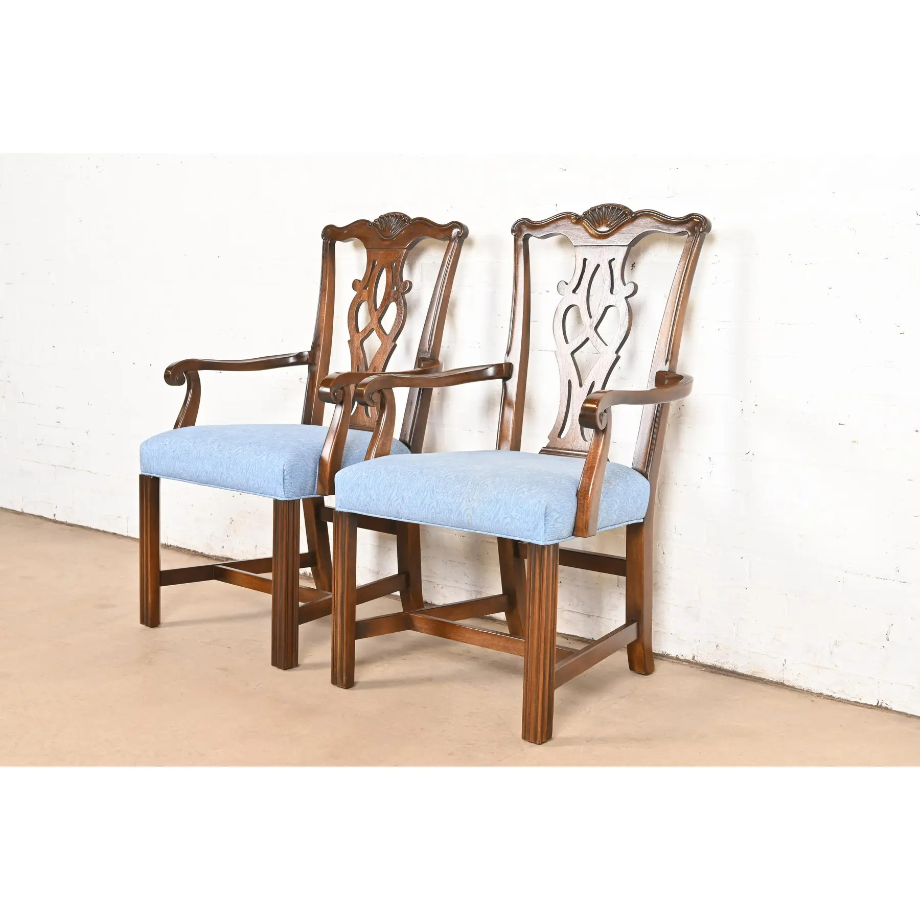 Drexel Heritage Georgian Carved Mahogany Armchairs or Dining Captain Chairs, Pair - Image 3