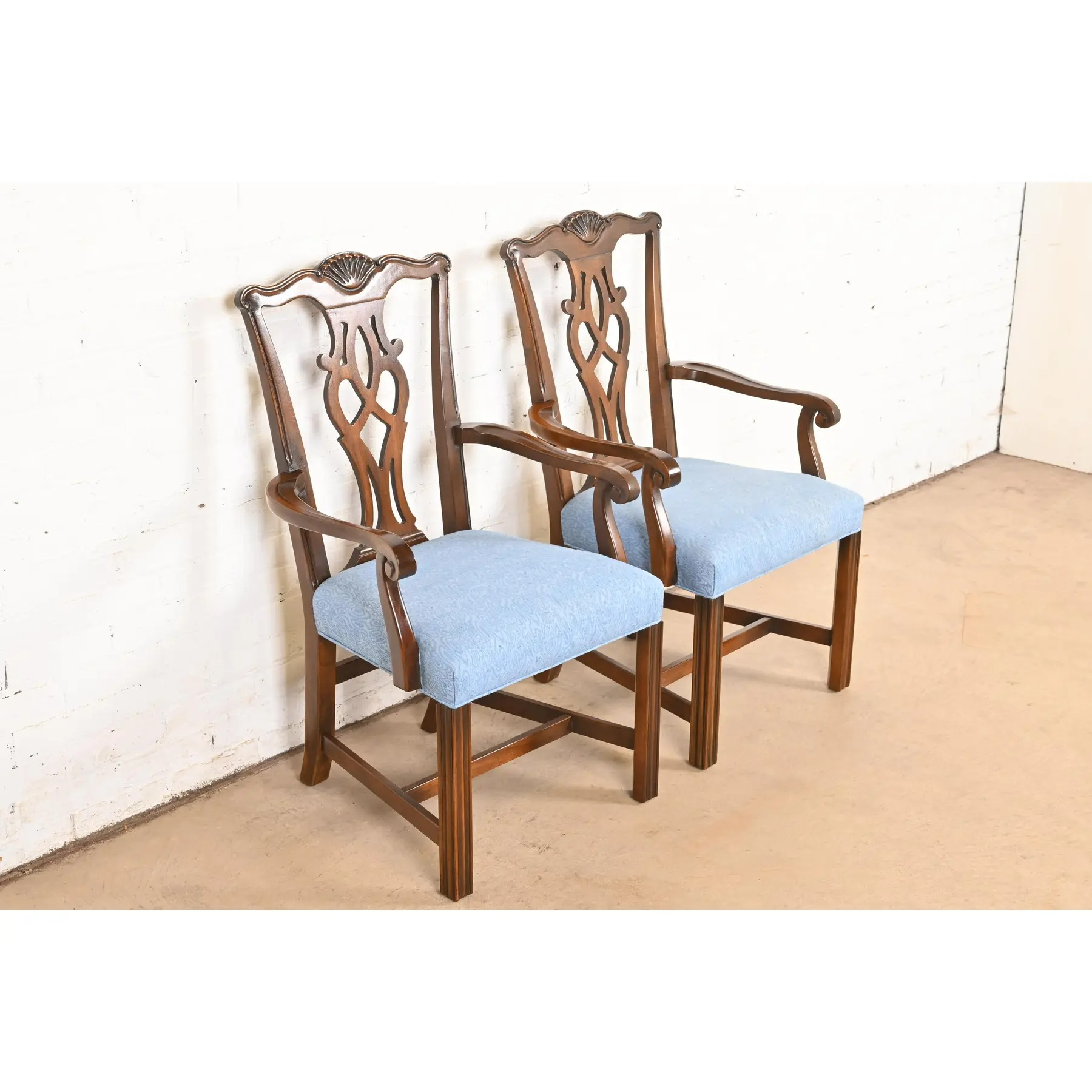 Drexel Heritage Georgian Carved Mahogany Armchairs or Dining Captain Chairs, Pair - Image 4