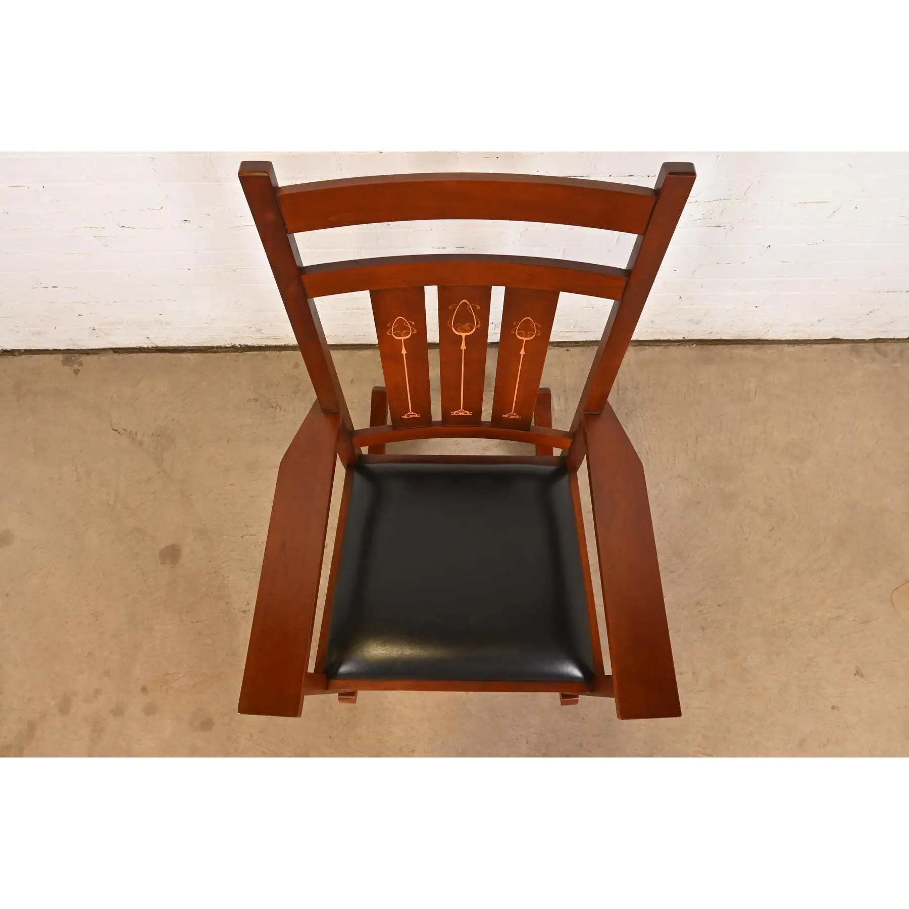 Stickley Harvey Ellis Collection Mission Arts & Crafts Inlaid Cherry Wood and Leather Rocking Chair - Image 5
