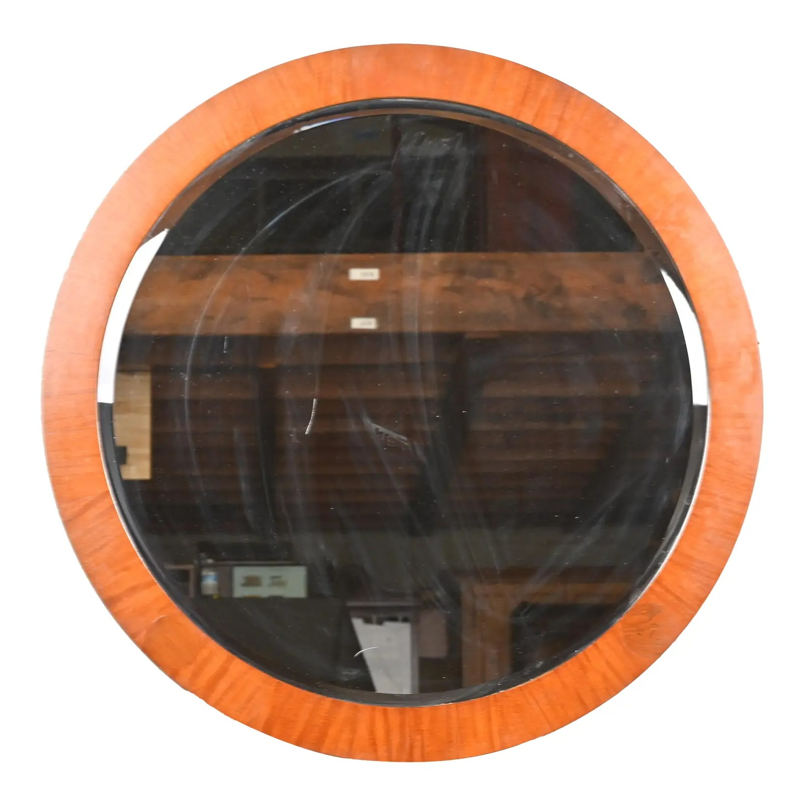 Charles Pfister for Baker Furniture Art Deco Primavera and Burl Wood Large Round Wall Mirror - Image 2